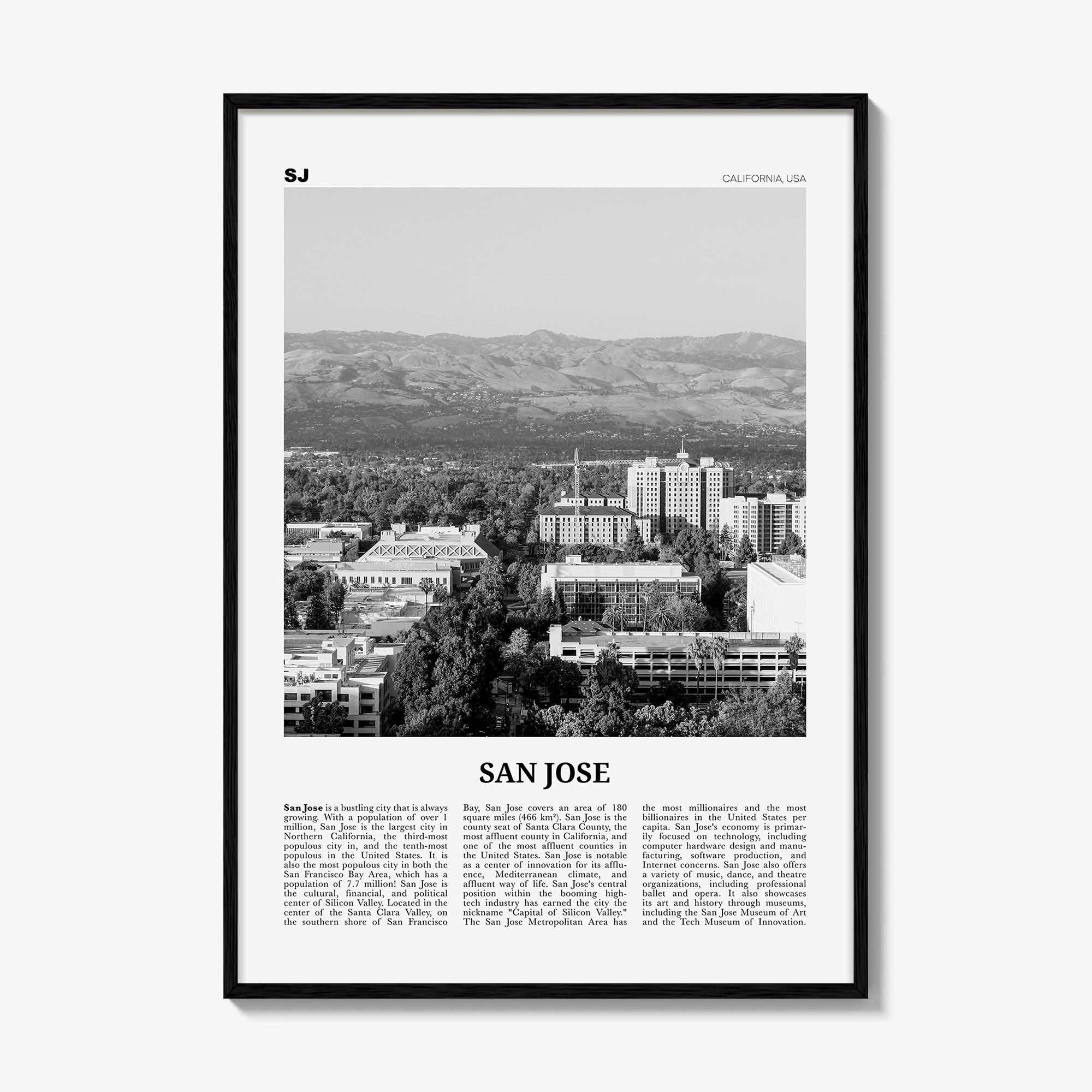 San Jose Print Black and White California No 2, San Jose Wall Art, San Jose Poster, San Jose Photo, California, United States