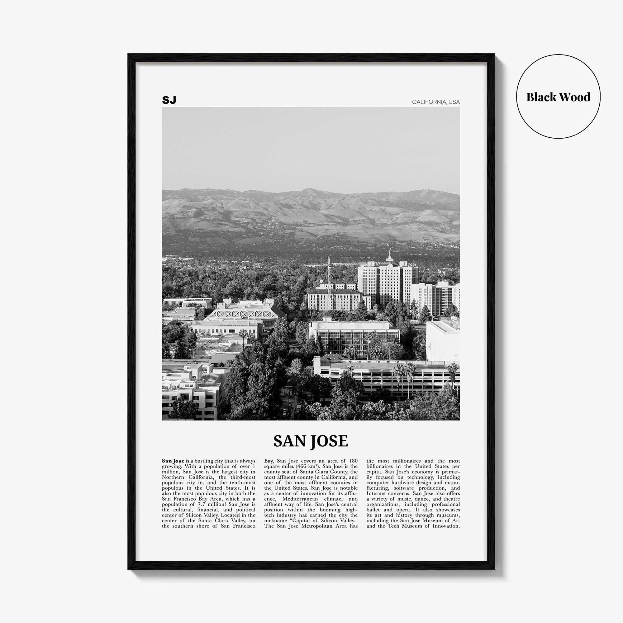 San Jose Print Black and White California No 2, San Jose Wall Art, San Jose Poster, San Jose Photo, California, United States