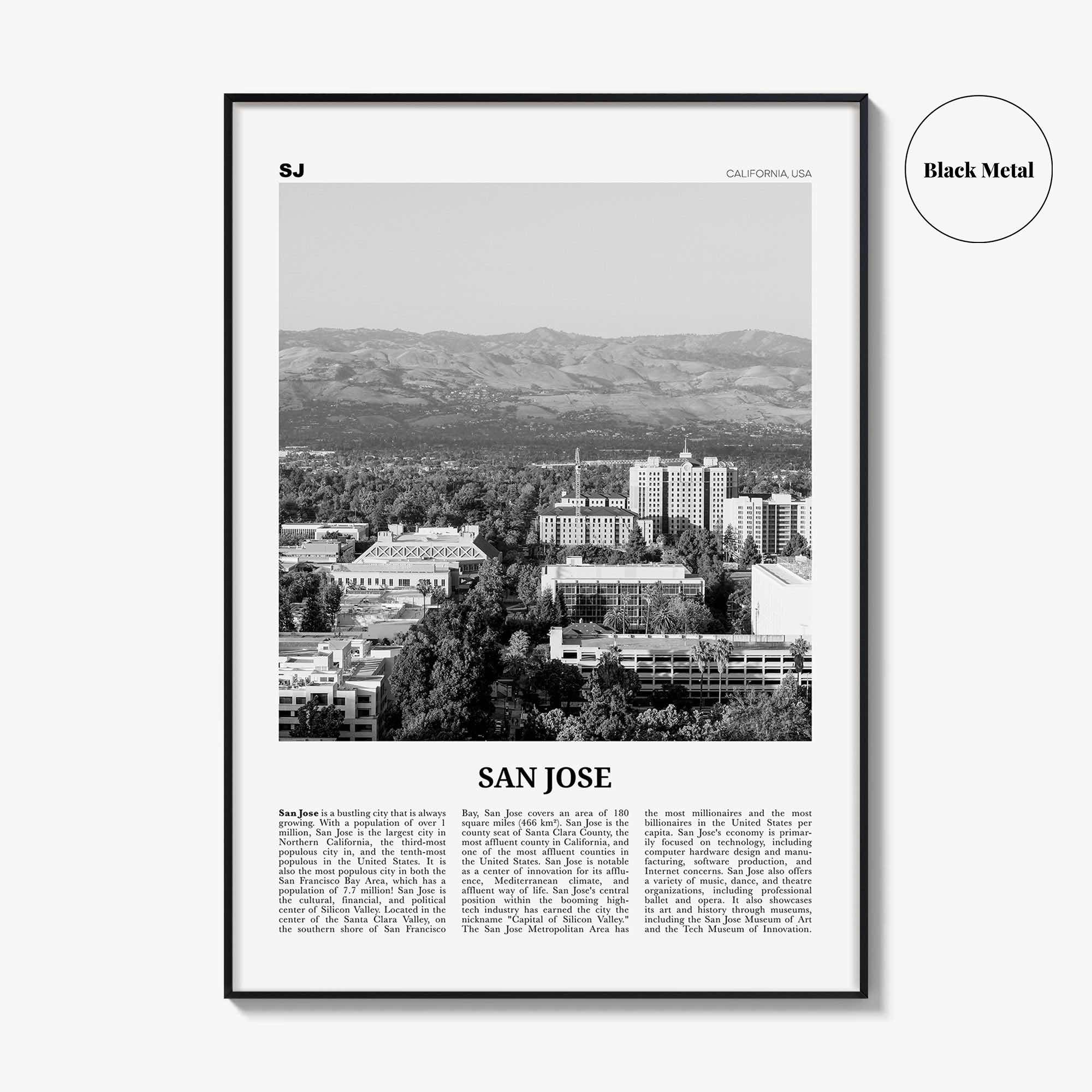 San Jose Print Black and White California No 2, San Jose Wall Art, San Jose Poster, San Jose Photo, California, United States