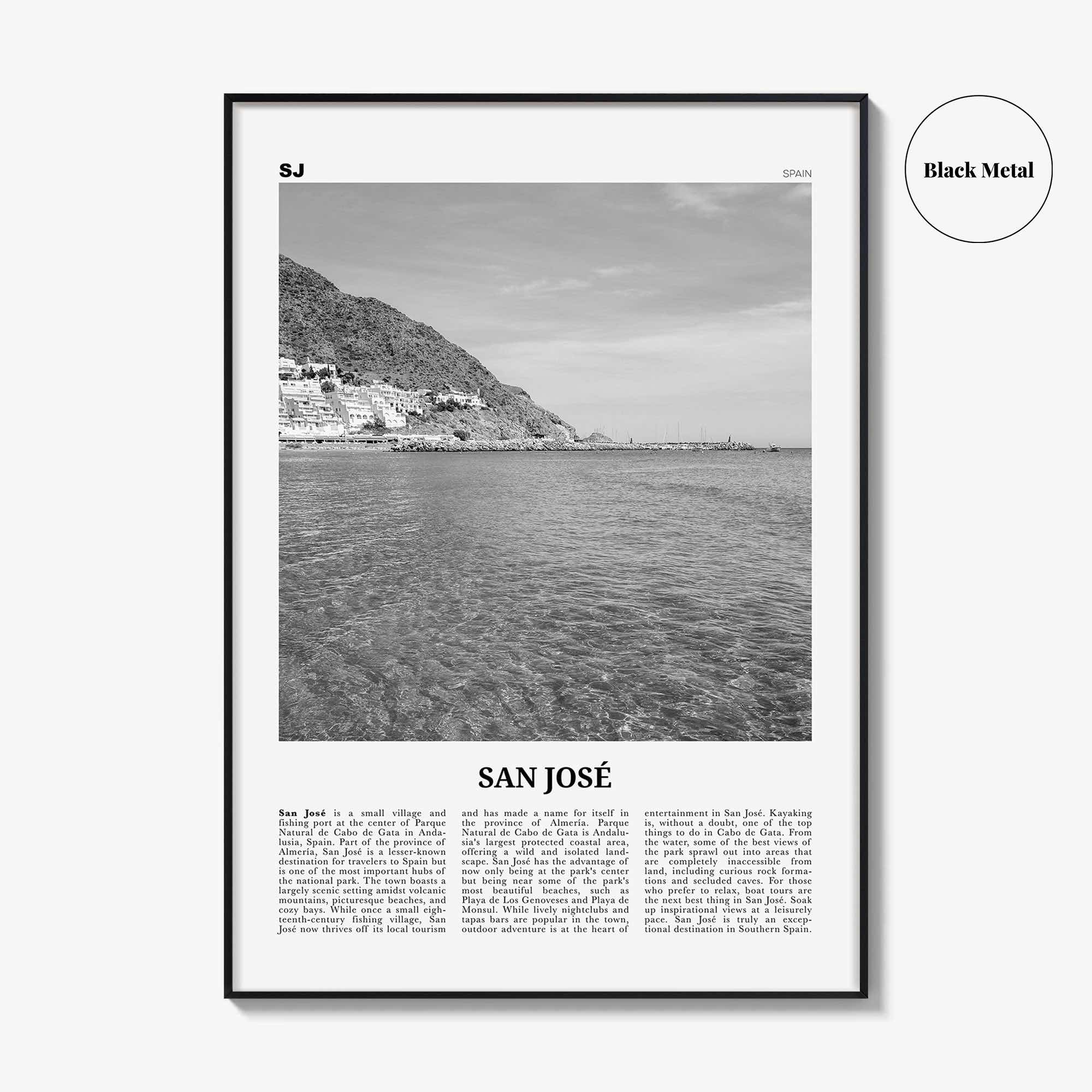 San Jose Print Black and White Spain, San Jose Wall Art, San José Poster, San José Photo, San José Wall Décor, San José Map, Spain