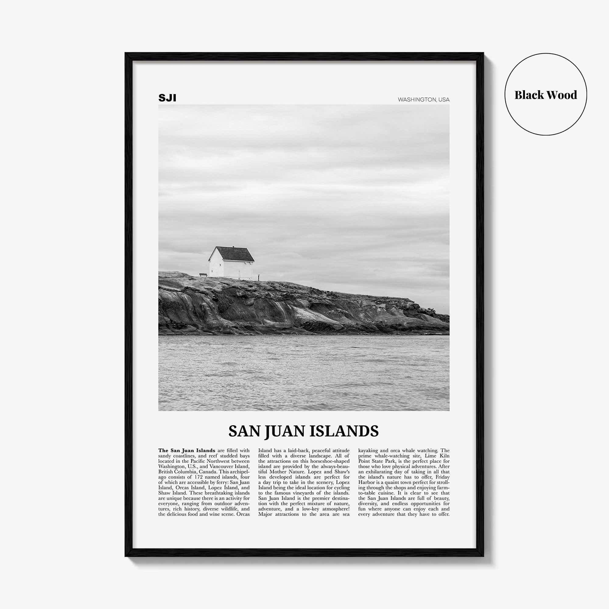 San Juan Islands Print Black and White, San Juan Islands Wall Art, San Juan Islands Poster, San Juan Islands Photo, Washington, USA
