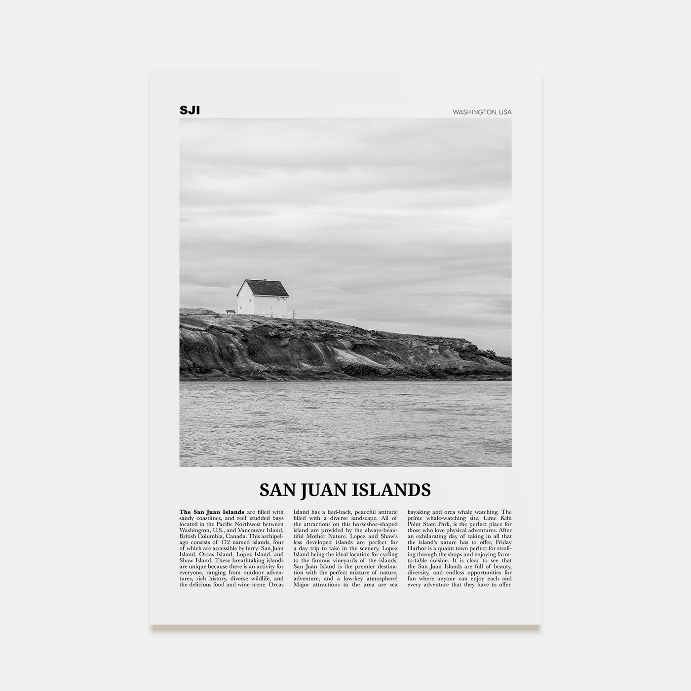 San Juan Islands Travel B&W Poster