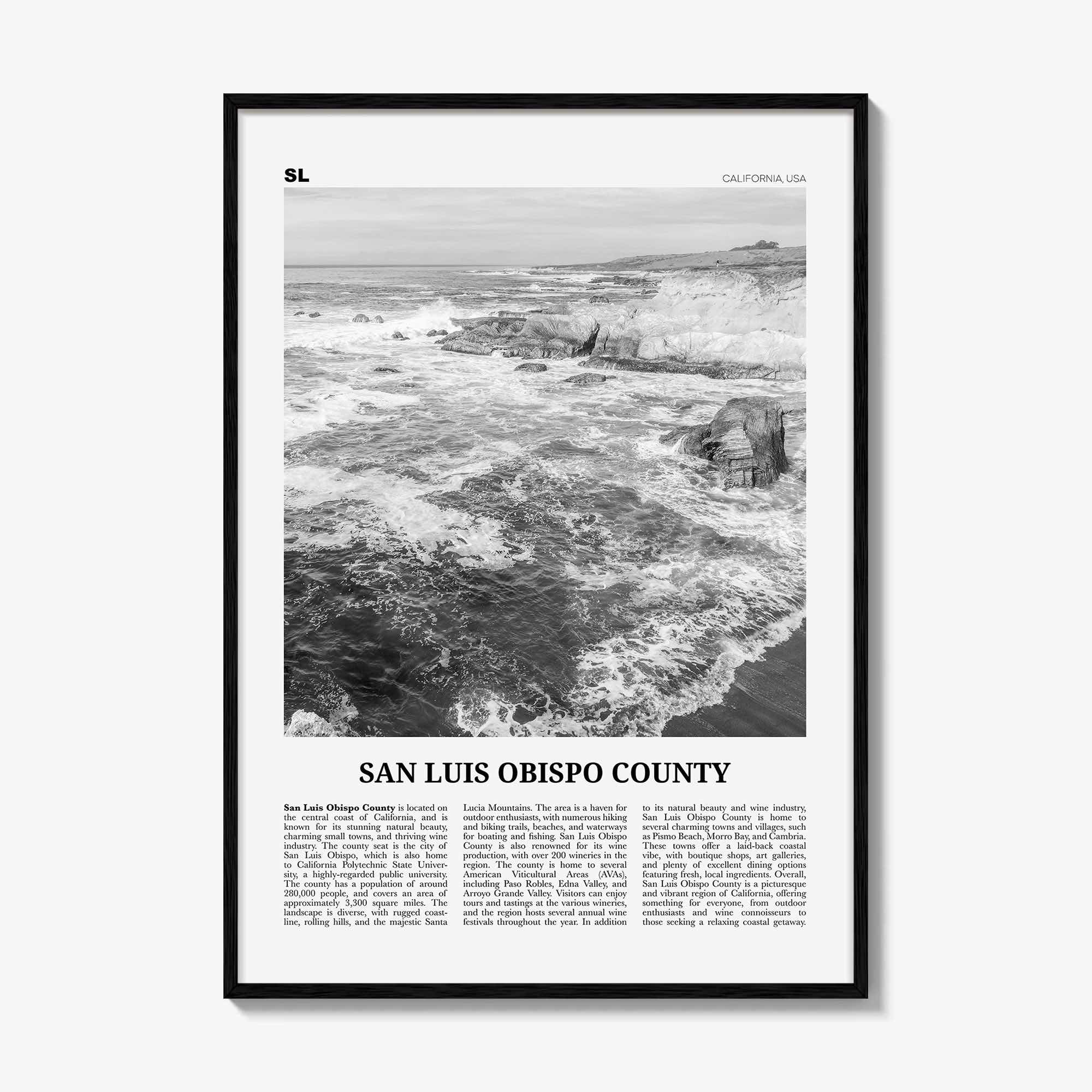 San Luis Obispo County Print Black and White, San Luis Obispo Wall Art, San Luis Obispo Poster, Photo, Wall Décor, San Luis Obispo Map