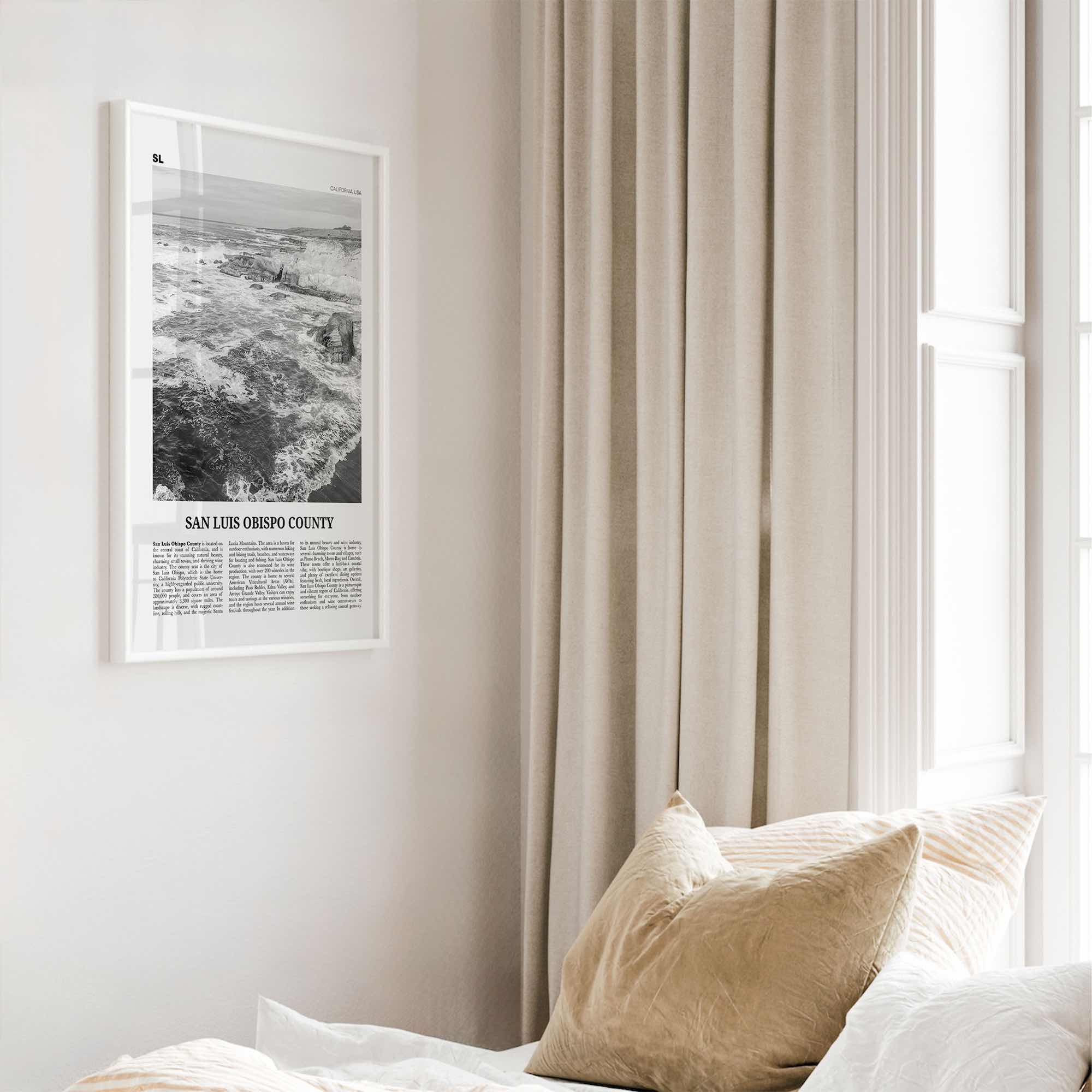 San Luis Obispo County Print Black and White, San Luis Obispo Wall Art, San Luis Obispo Poster, Photo, Wall Décor, San Luis Obispo Map