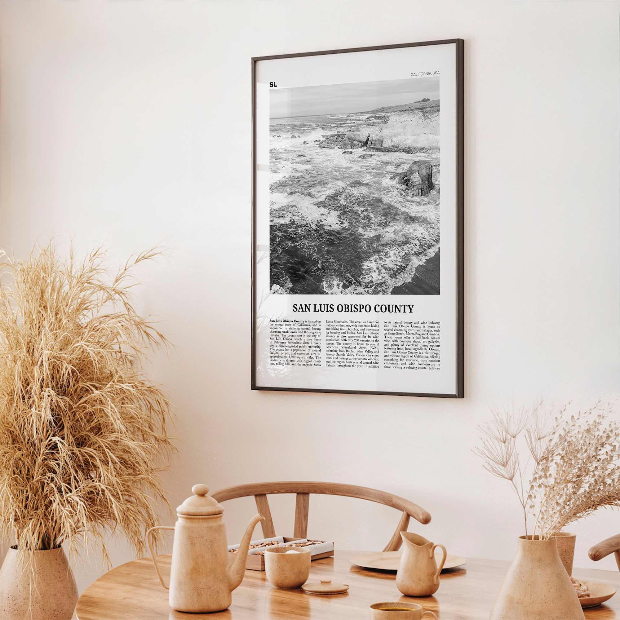 San Luis Obispo County Print Black and White, San Luis Obispo Wall Art, San Luis Obispo Poster, Photo, Wall Décor, San Luis Obispo Map
