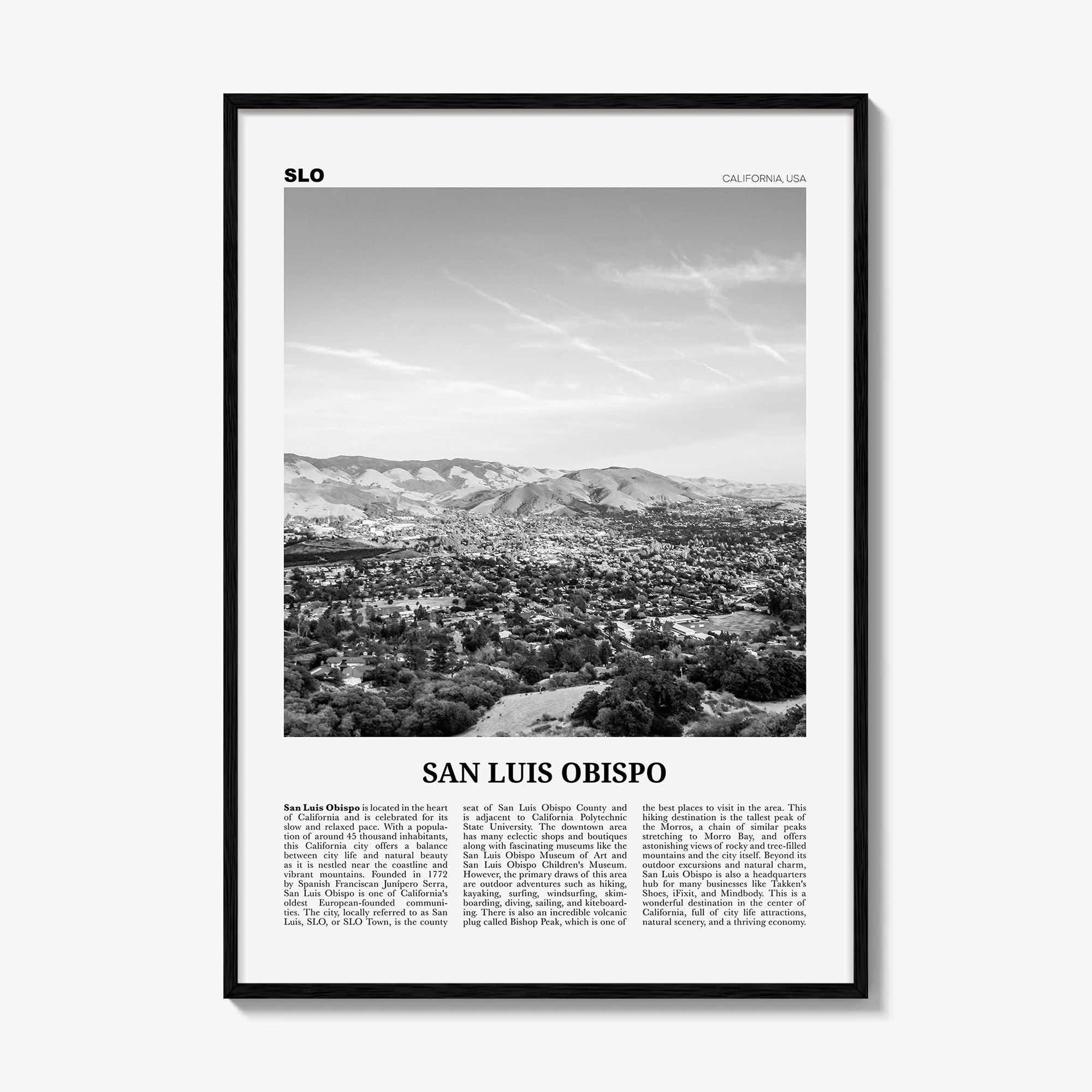 San Luis Obispo Print Black and White, San Luis Obispo Wall Art, San Luis Obispo Poster, San Luis Obispo Photo, California USA United States