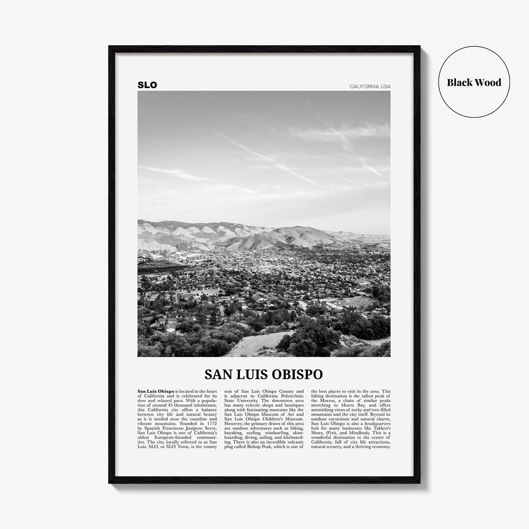 San Luis Obispo Print Black and White, San Luis Obispo Wall Art, San Luis Obispo Poster, San Luis Obispo Photo, California USA United States