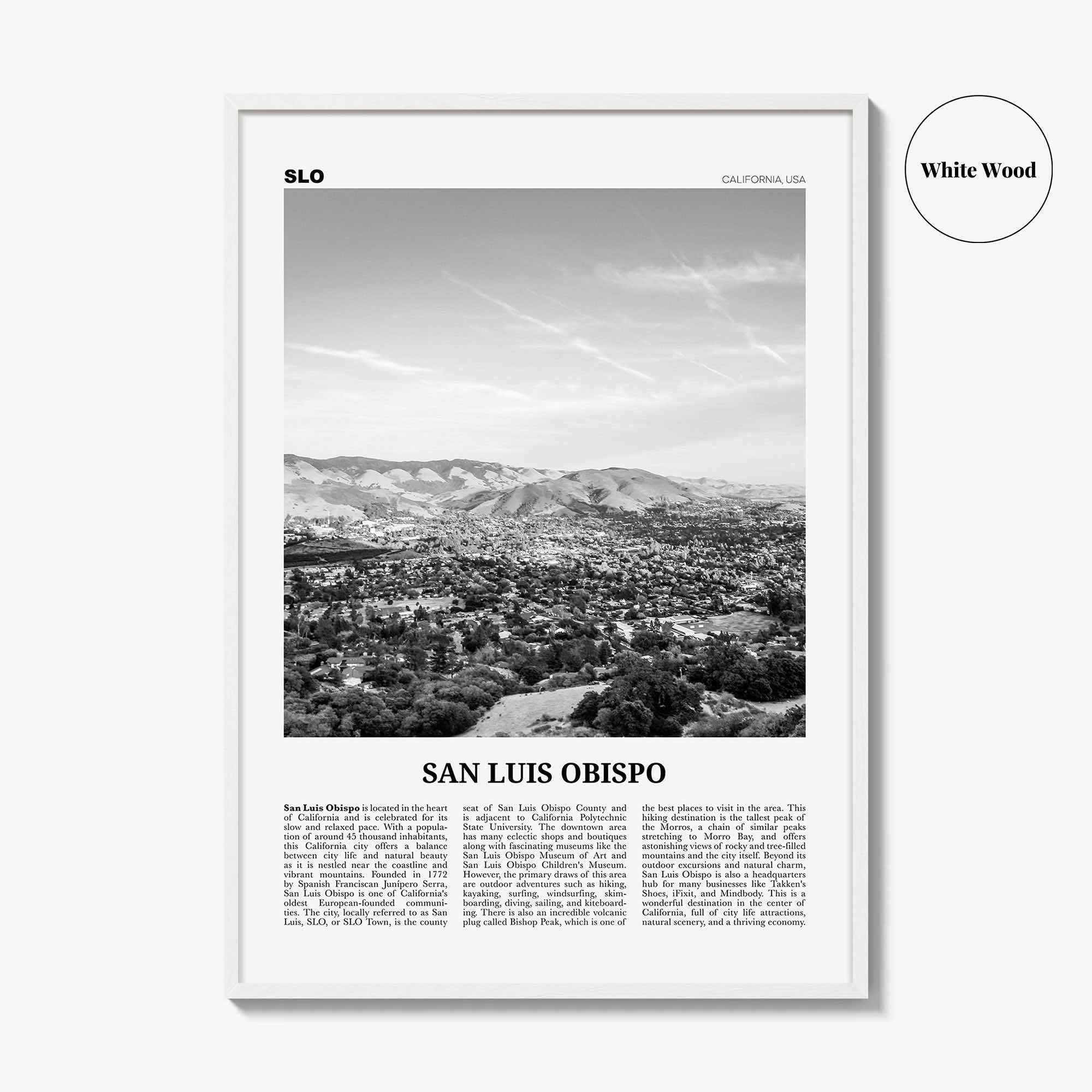 San Luis Obispo Print Black and White, San Luis Obispo Wall Art, San Luis Obispo Poster, San Luis Obispo Photo, California USA United States