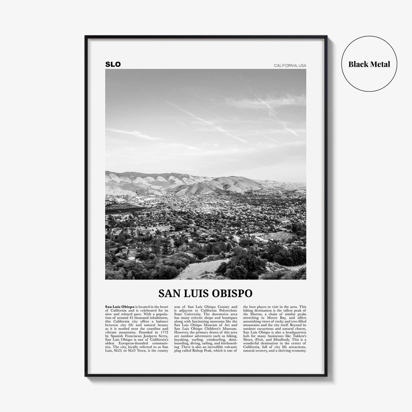 San Luis Obispo Print Black and White, San Luis Obispo Wall Art, San Luis Obispo Poster, San Luis Obispo Photo, California USA United States