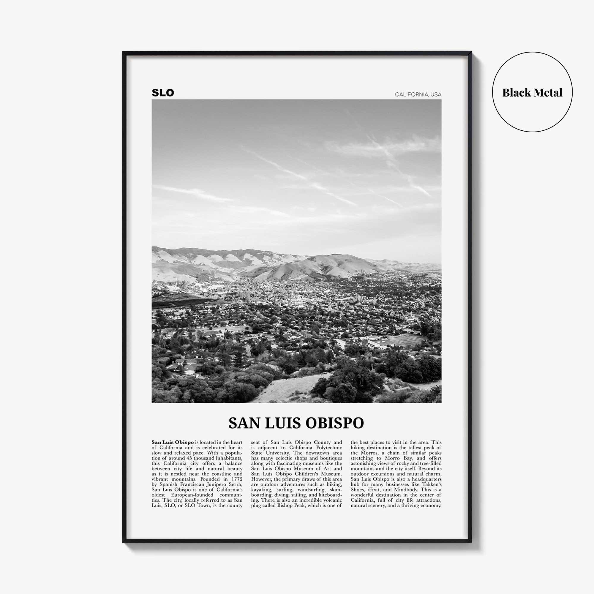San Luis Obispo Print Black and White, San Luis Obispo Wall Art, San Luis Obispo Poster, San Luis Obispo Photo, California USA United States
