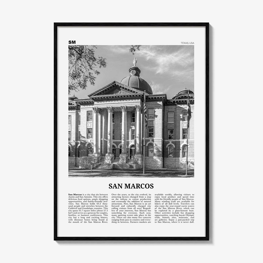 San Marcos Print Black and White No 1, San Marcos Wall Art, San Marcos Poster, San Marcos Photo, San Marcos Wall Décor, San Marcos Map