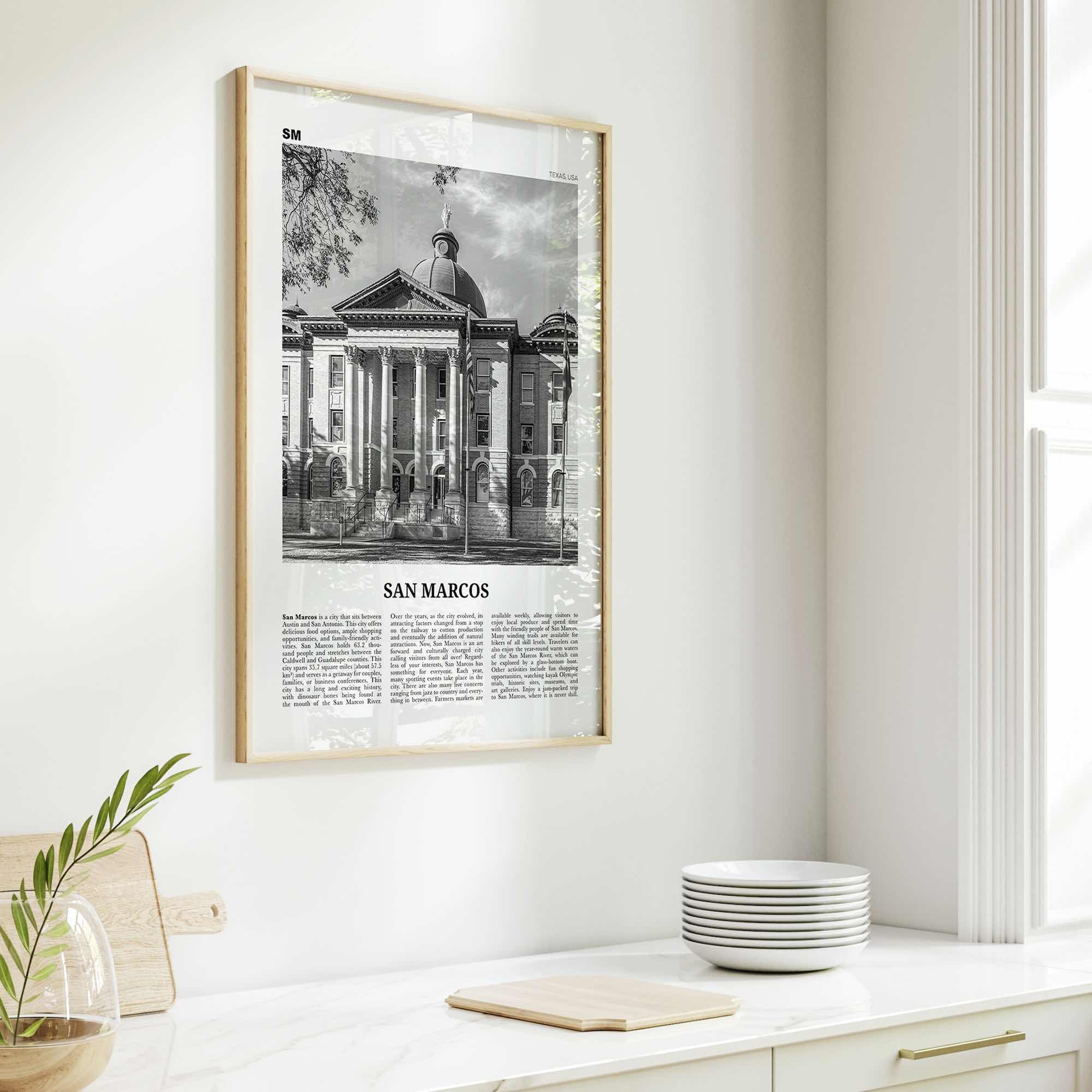 San Marcos Print Black and White No 1, San Marcos Wall Art, San Marcos Poster, San Marcos Photo, San Marcos Wall Décor, San Marcos Map