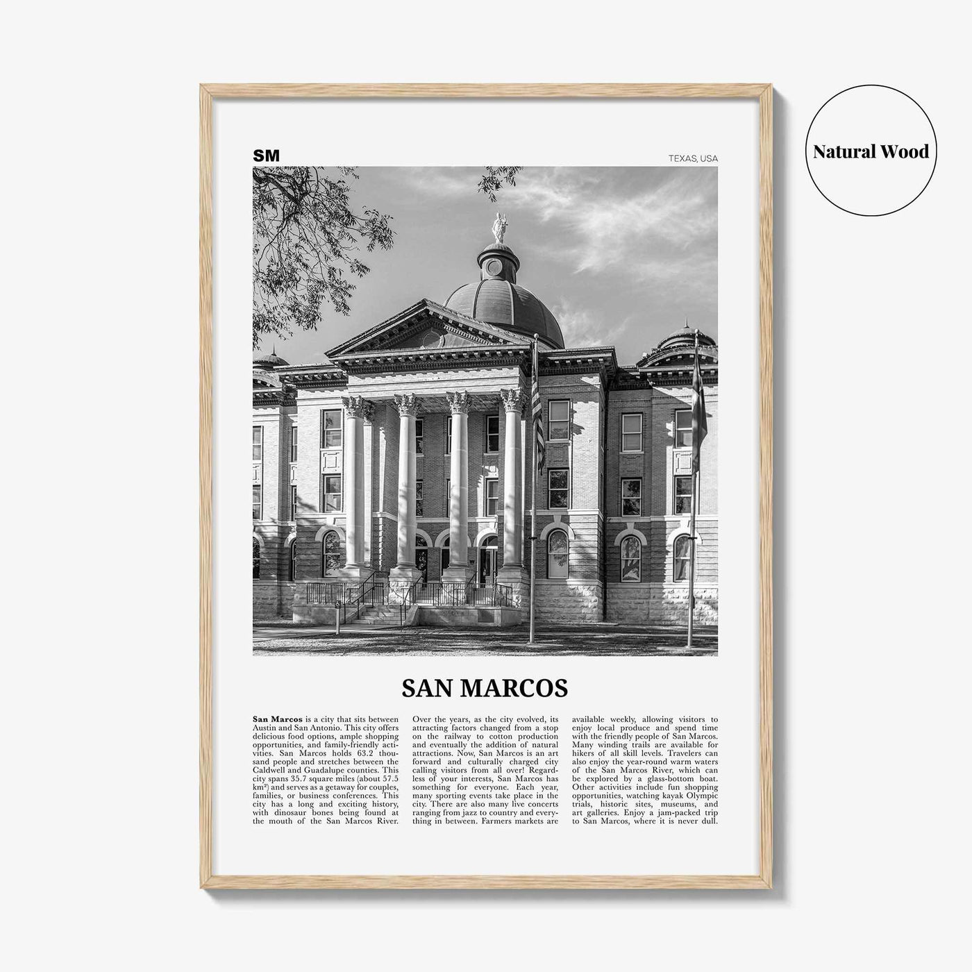 San Marcos Print Black and White No 1, San Marcos Wall Art, San Marcos Poster, San Marcos Photo, San Marcos Wall Décor, San Marcos Map