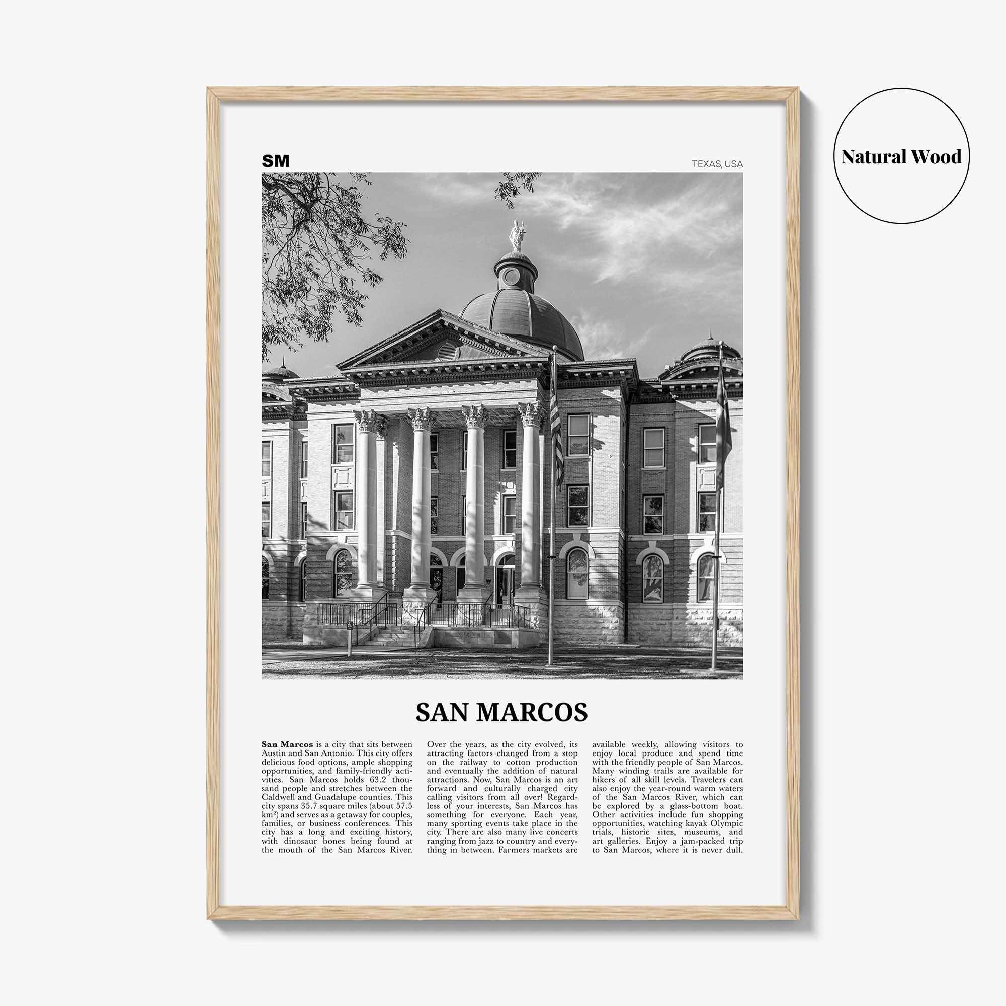 San Marcos Print Black and White No 1, San Marcos Wall Art, San Marcos Poster, San Marcos Photo, San Marcos Wall Décor, San Marcos Map