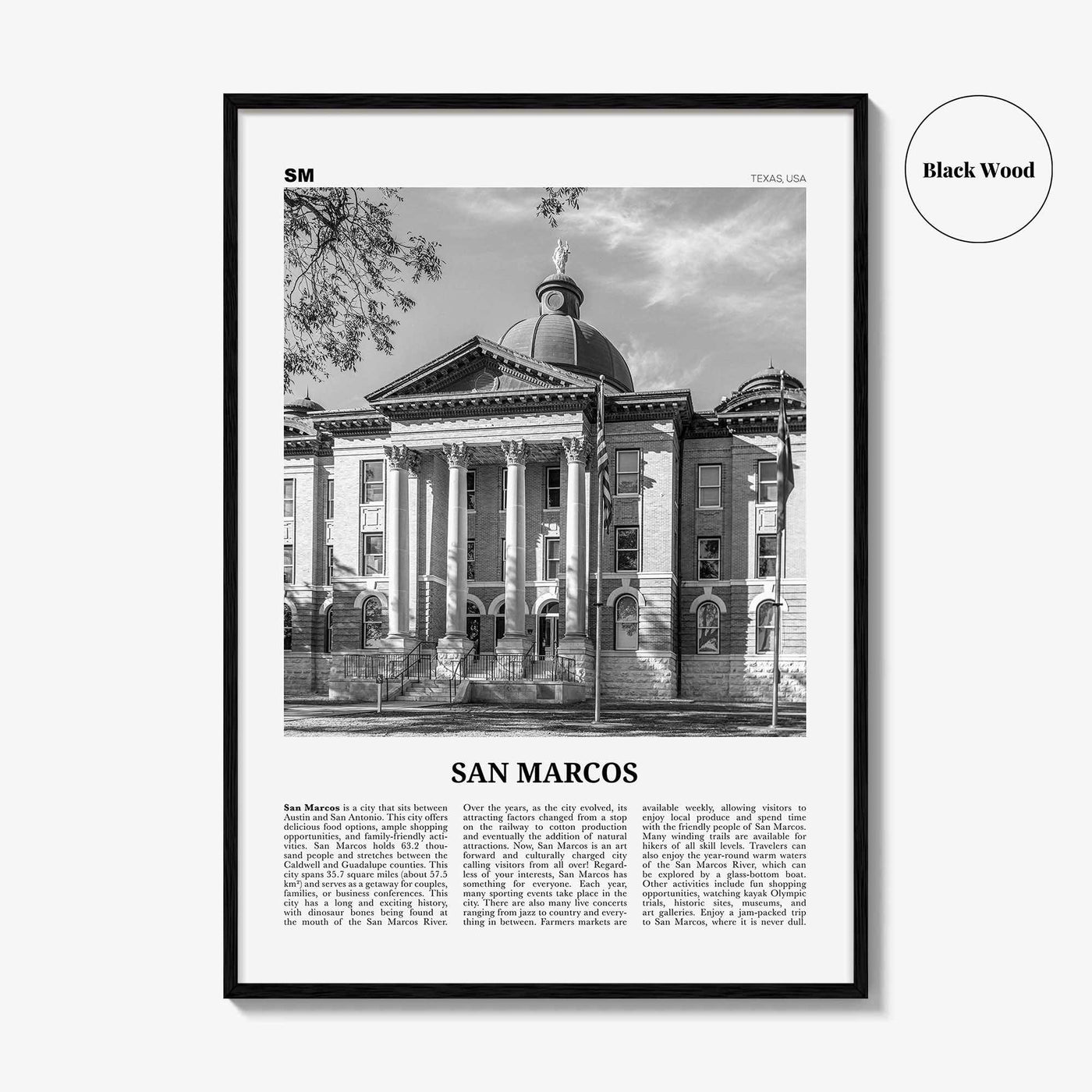 San Marcos Print Black and White No 1, San Marcos Wall Art, San Marcos Poster, San Marcos Photo, San Marcos Wall Décor, San Marcos Map