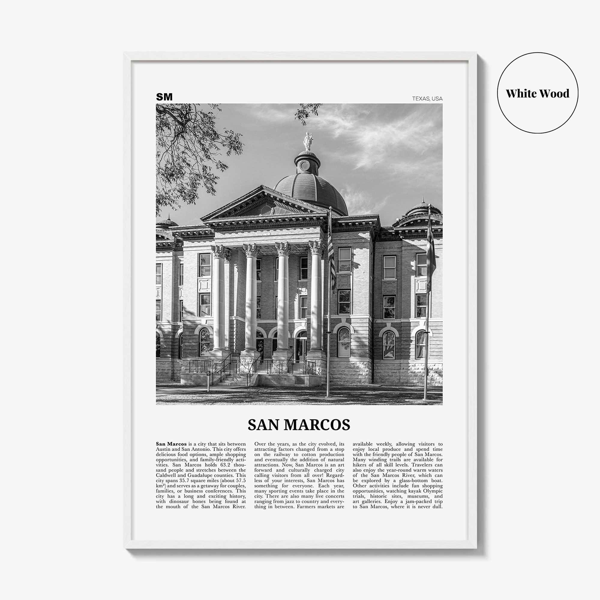 San Marcos Print Black and White No 1, San Marcos Wall Art, San Marcos Poster, San Marcos Photo, San Marcos Wall Décor, San Marcos Map