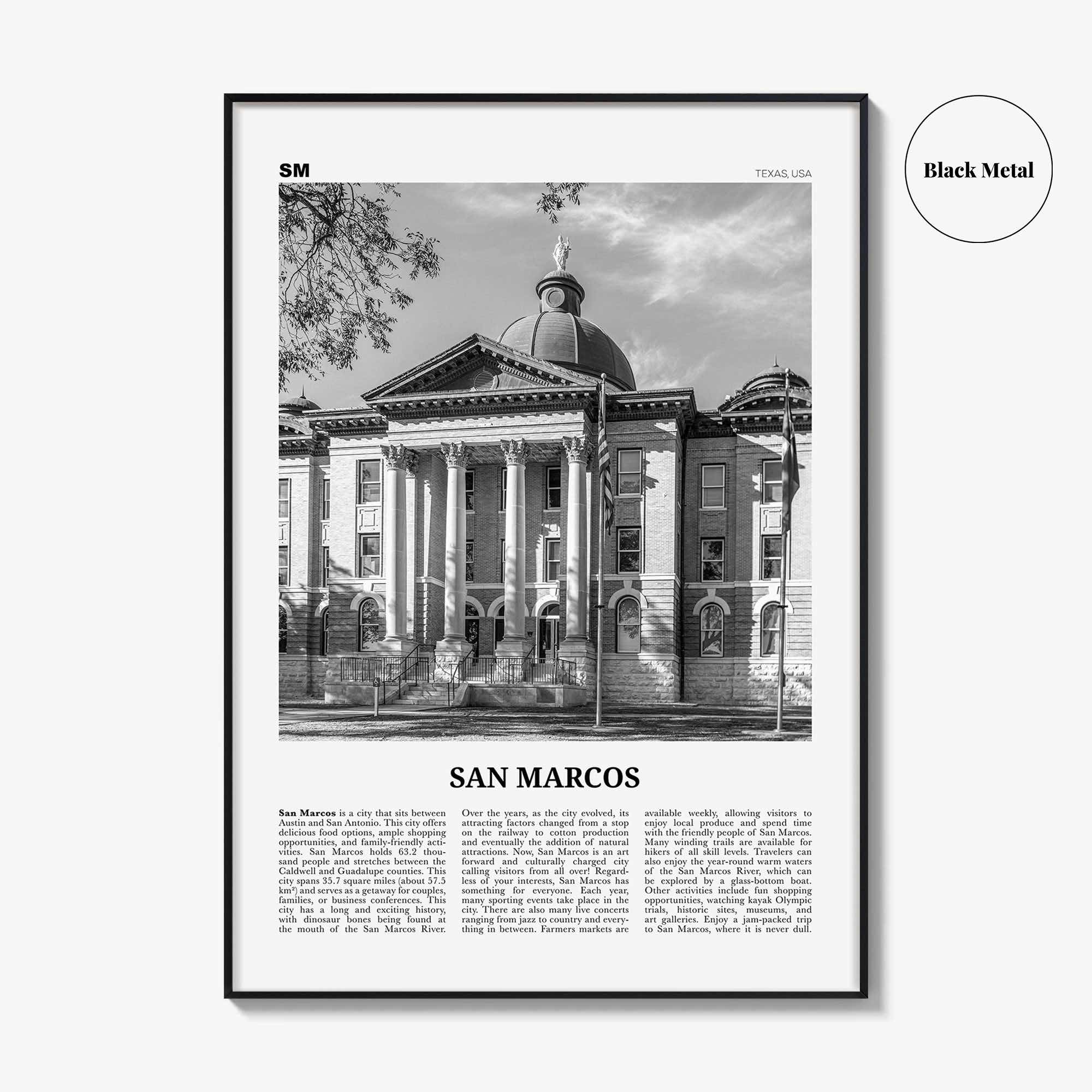 San Marcos Print Black and White No 1, San Marcos Wall Art, San Marcos Poster, San Marcos Photo, San Marcos Wall Décor, San Marcos Map