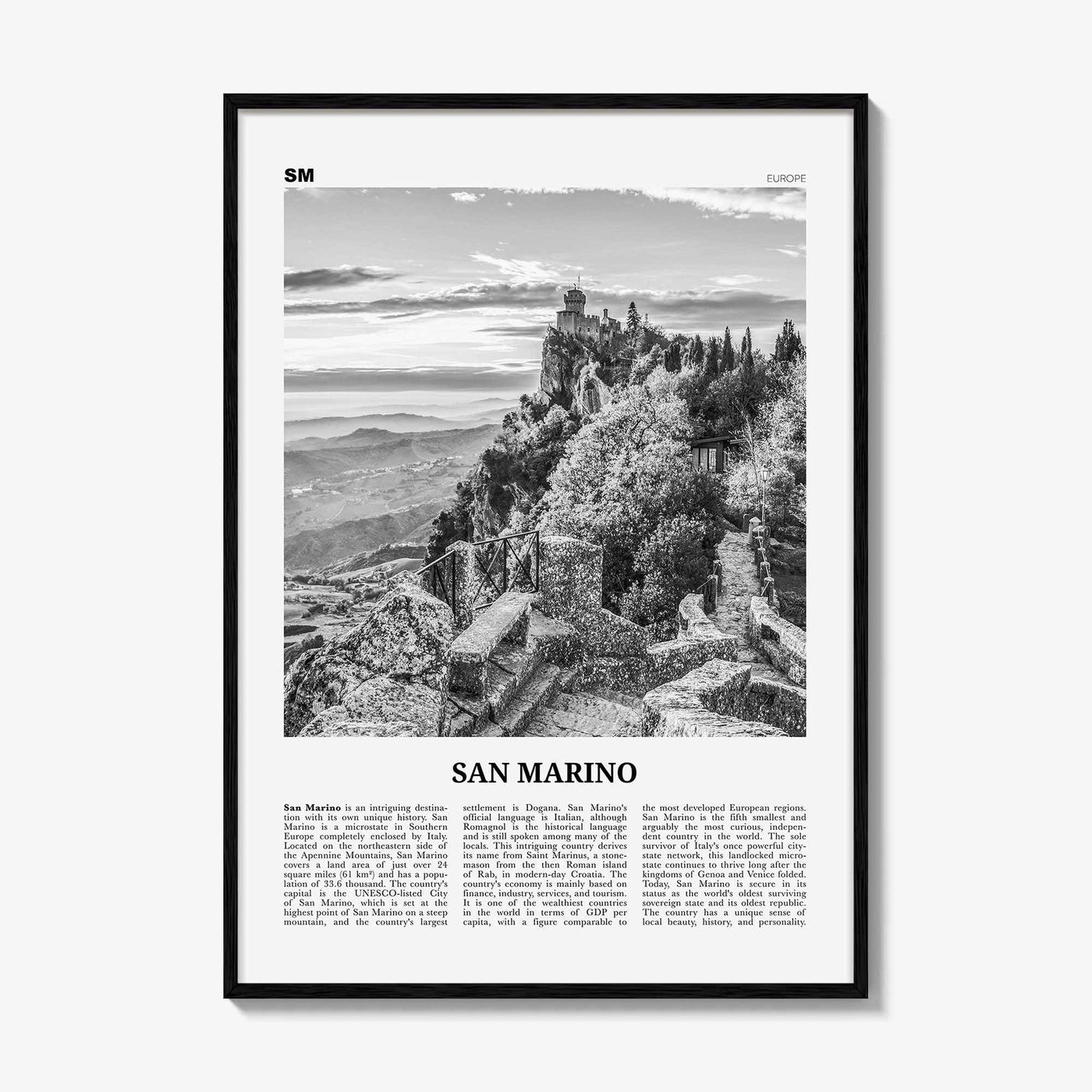 San Marino Print Black and White, San Marino Wall Art, San Marino Poster, San Marino Photo, Repubblica di San Marino, Europe