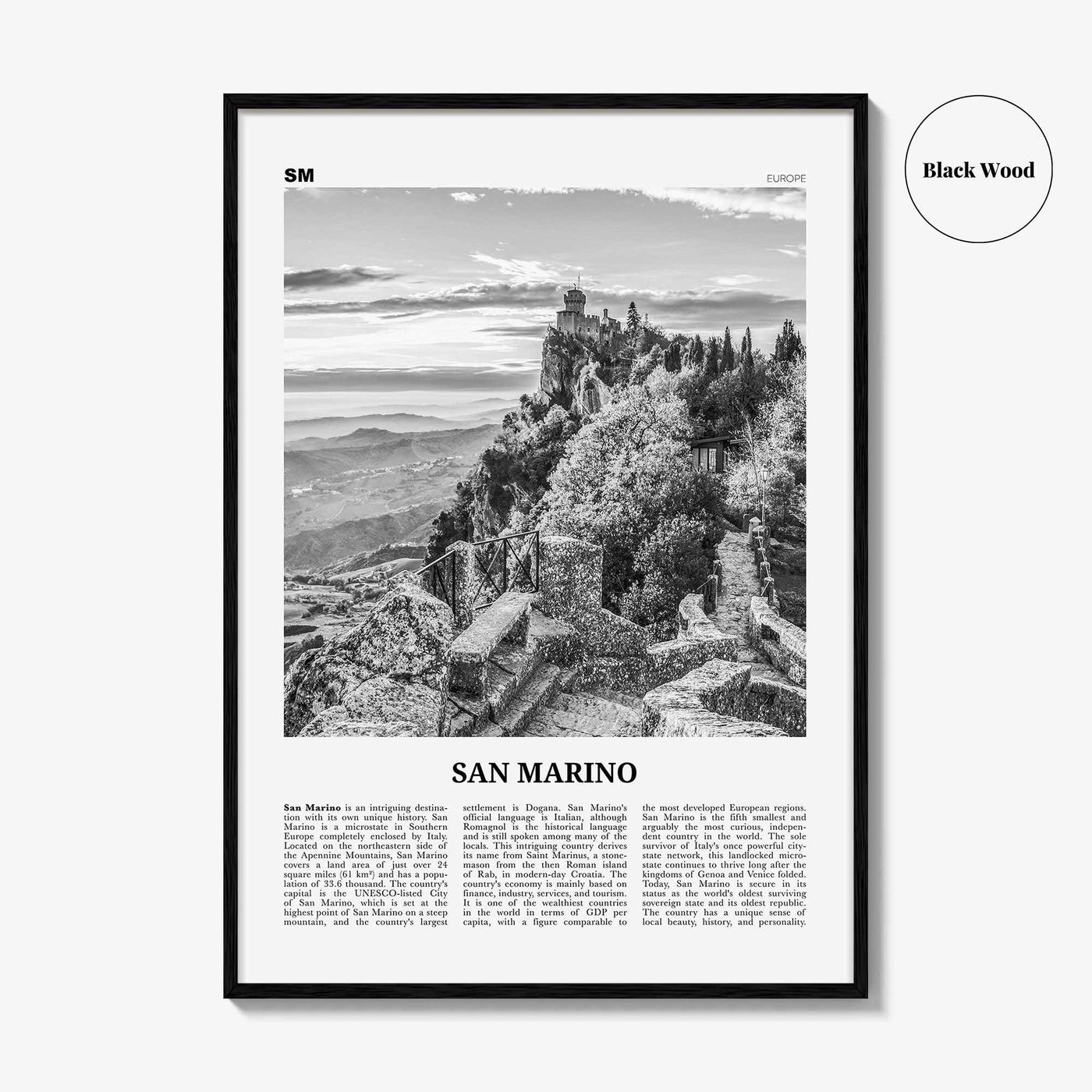San Marino Print Black and White, San Marino Wall Art, San Marino Poster, San Marino Photo, Repubblica di San Marino, Europe