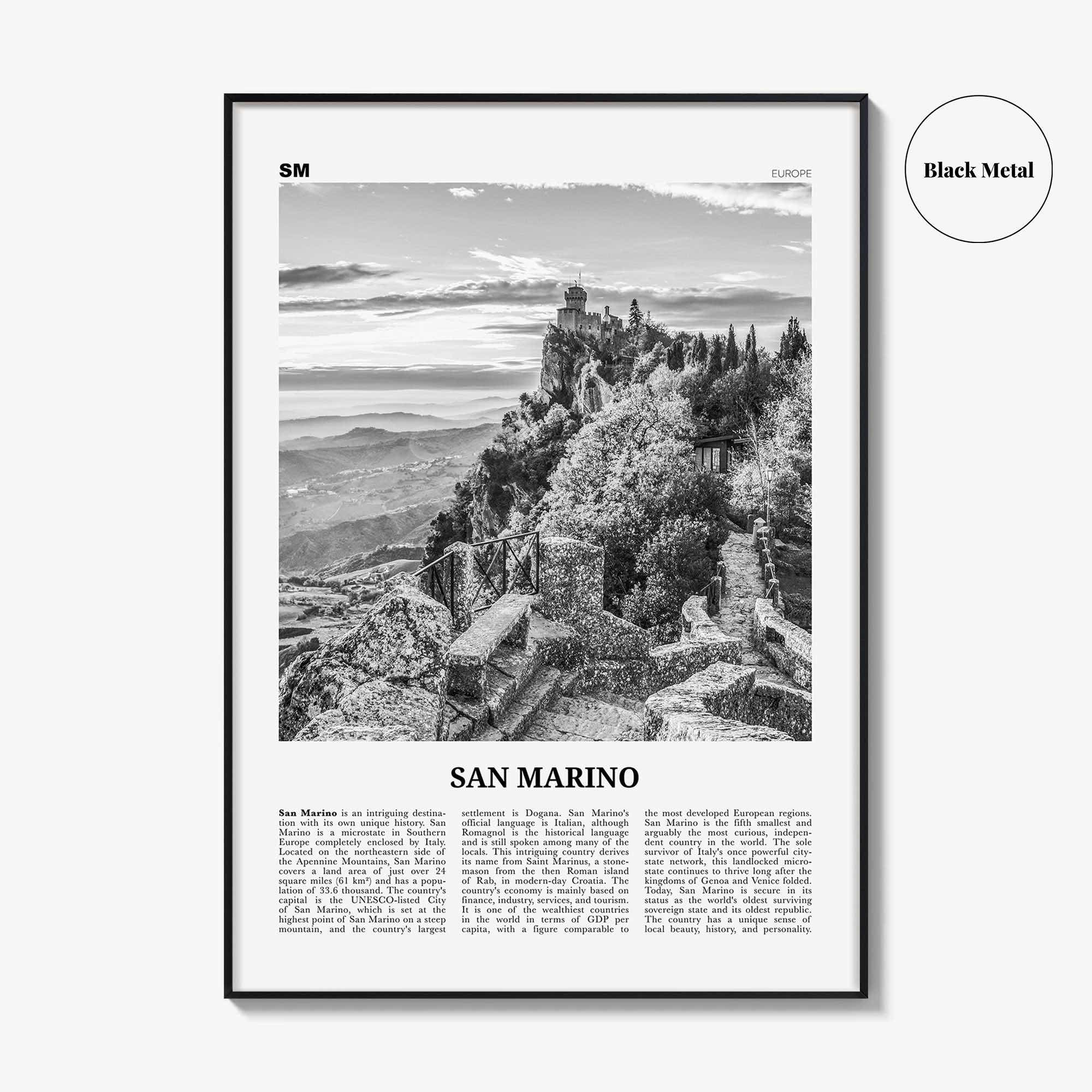 San Marino Print Black and White, San Marino Wall Art, San Marino Poster, San Marino Photo, Repubblica di San Marino, Europe