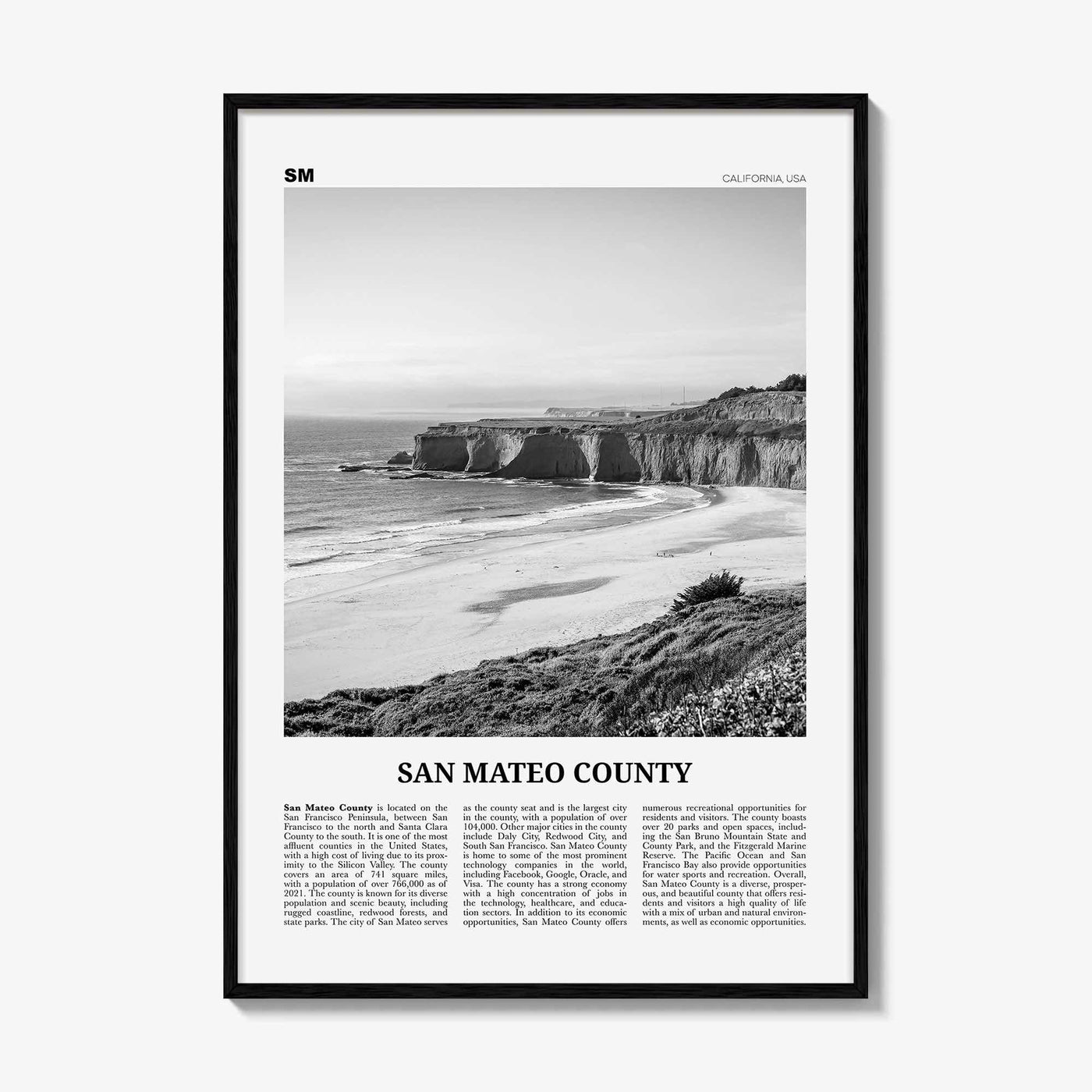 San Mateo County Print Black and White, San Mateo County Wall Art, San Mateo Poster, San Mateo Photo, San Mateo Wall Décor, San Mateo Map