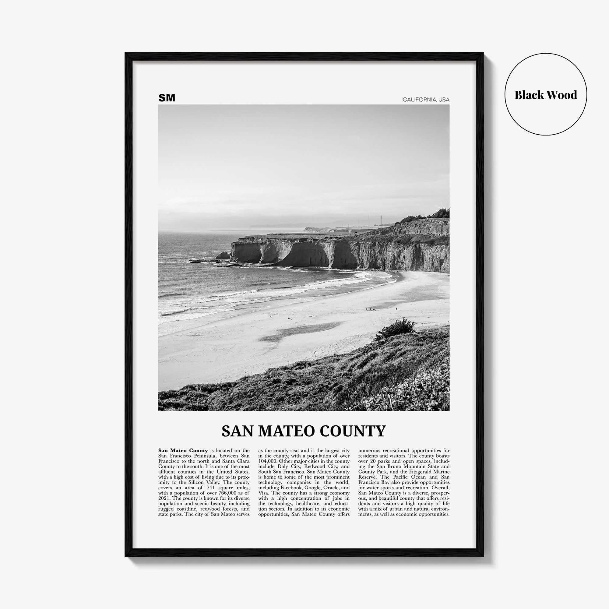 San Mateo County Print Black and White, San Mateo County Wall Art, San Mateo Poster, San Mateo Photo, San Mateo Wall Décor, San Mateo Map