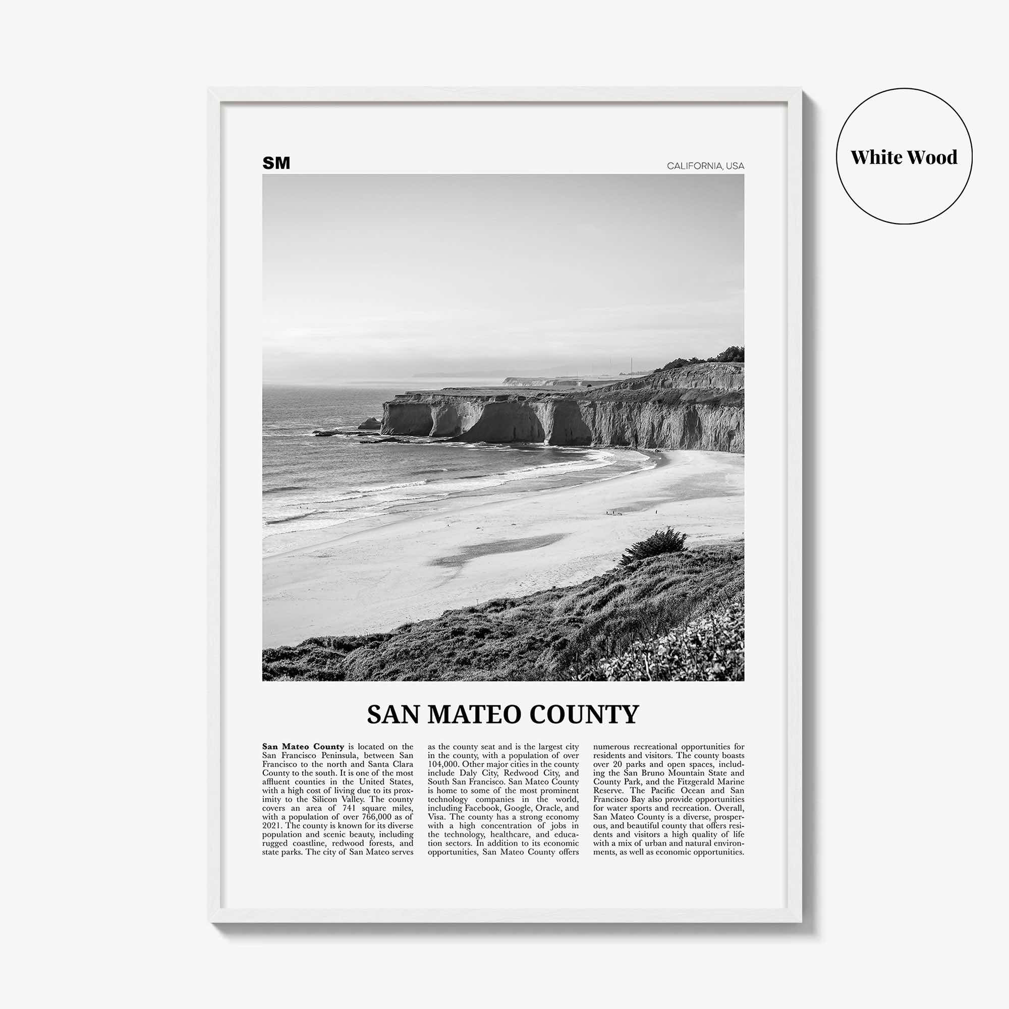 San Mateo County Print Black and White, San Mateo County Wall Art, San Mateo Poster, San Mateo Photo, San Mateo Wall Décor, San Mateo Map