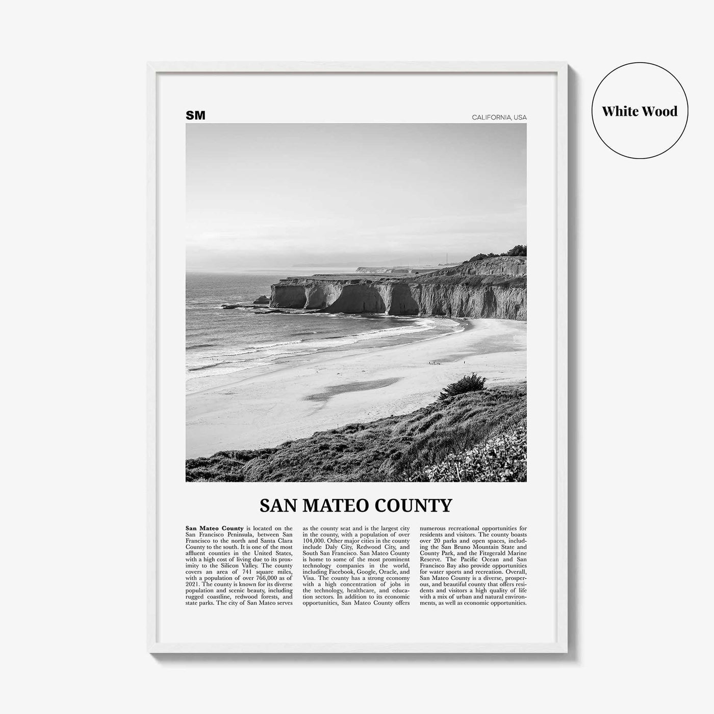 San Mateo County Print Black and White, San Mateo County Wall Art, San Mateo Poster, San Mateo Photo, San Mateo Wall Décor, San Mateo Map