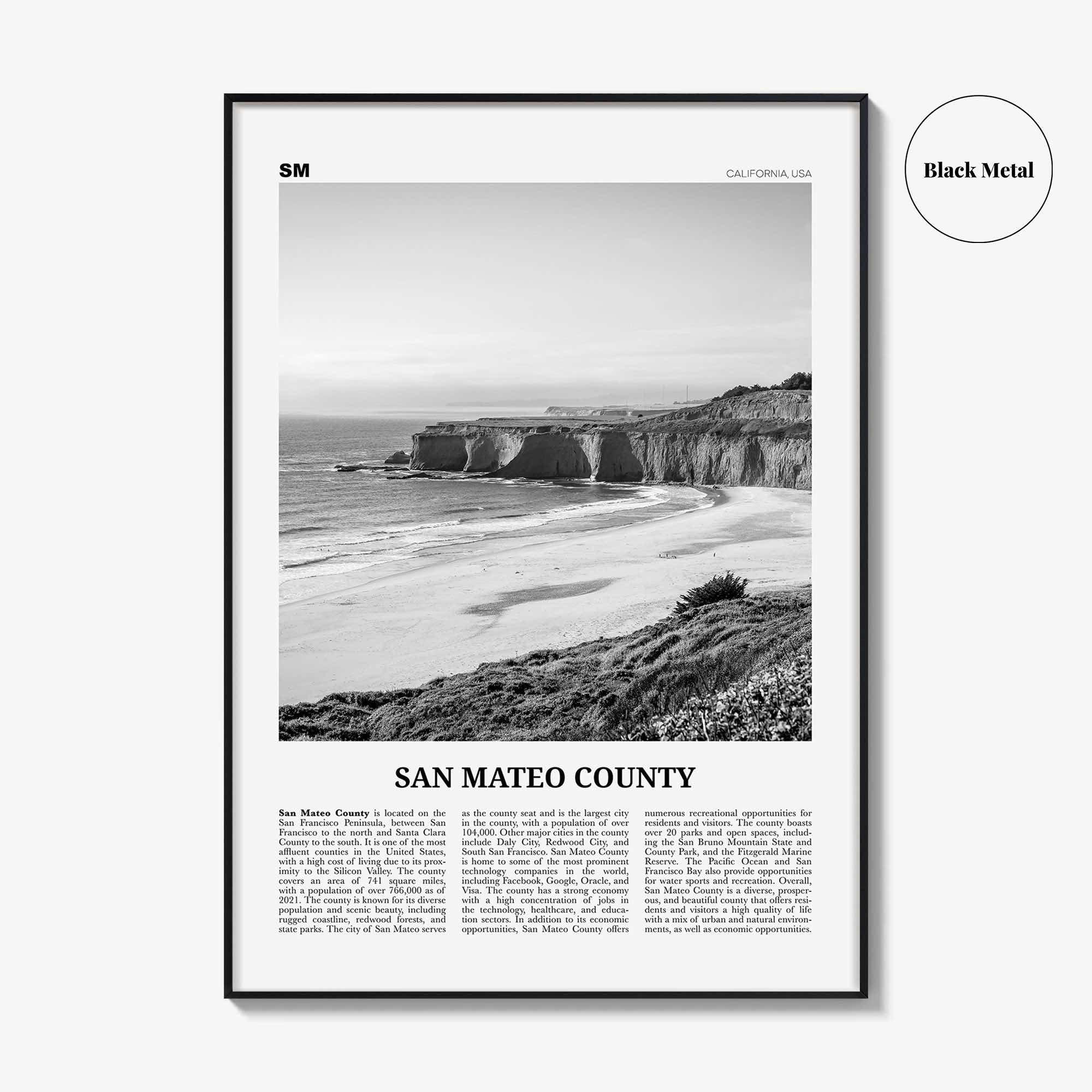 San Mateo County Print Black and White, San Mateo County Wall Art, San Mateo Poster, San Mateo Photo, San Mateo Wall Décor, San Mateo Map