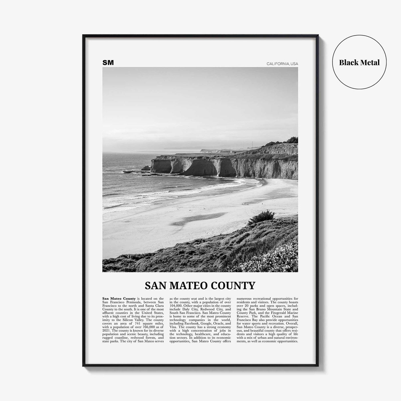 San Mateo County Print Black and White, San Mateo County Wall Art, San Mateo Poster, San Mateo Photo, San Mateo Wall Décor, San Mateo Map
