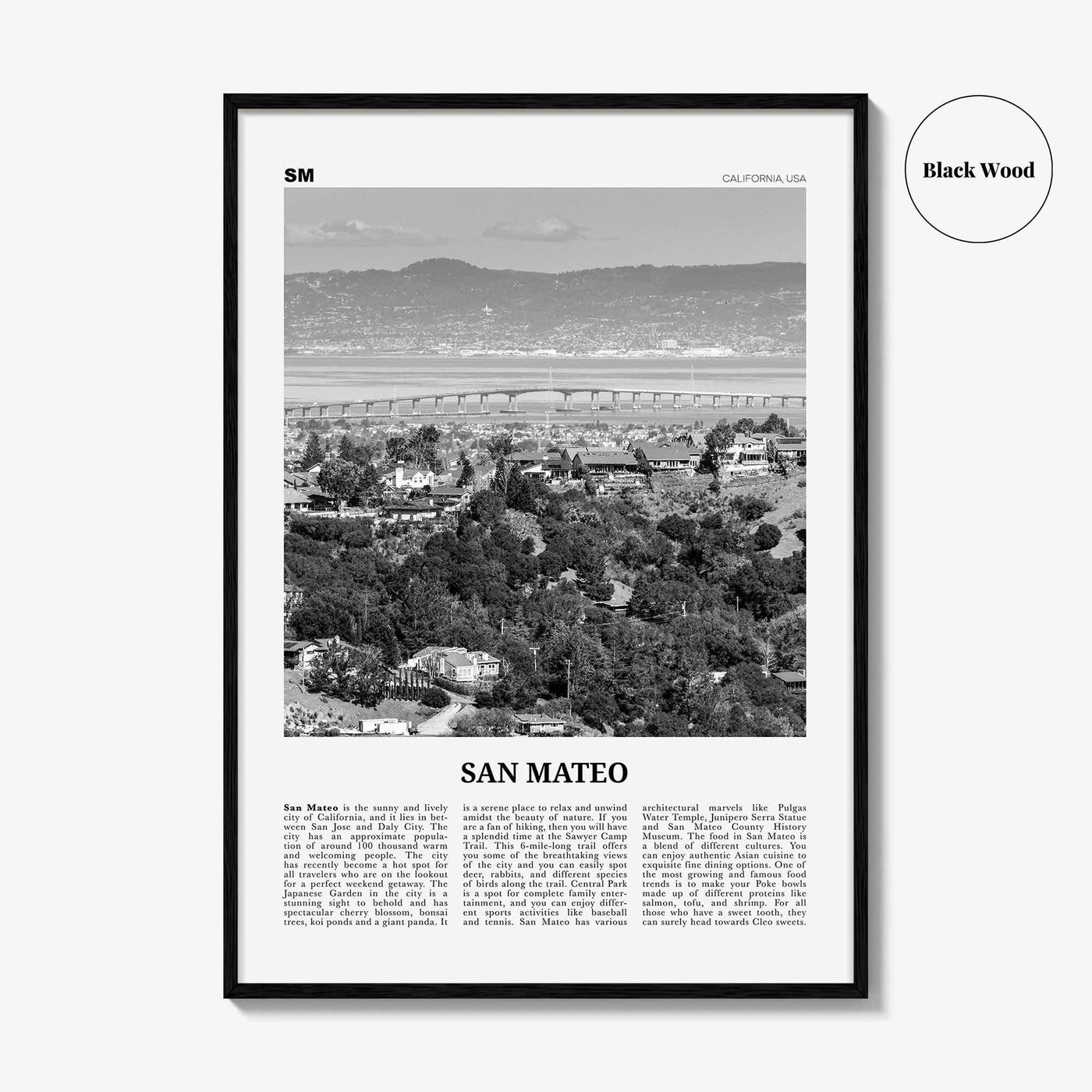 San Mateo Print Black and White, San Mateo Wall Art, San Mateo Poster, San Mateo Photo, San Mateo Wall Décor, California, USA, United States