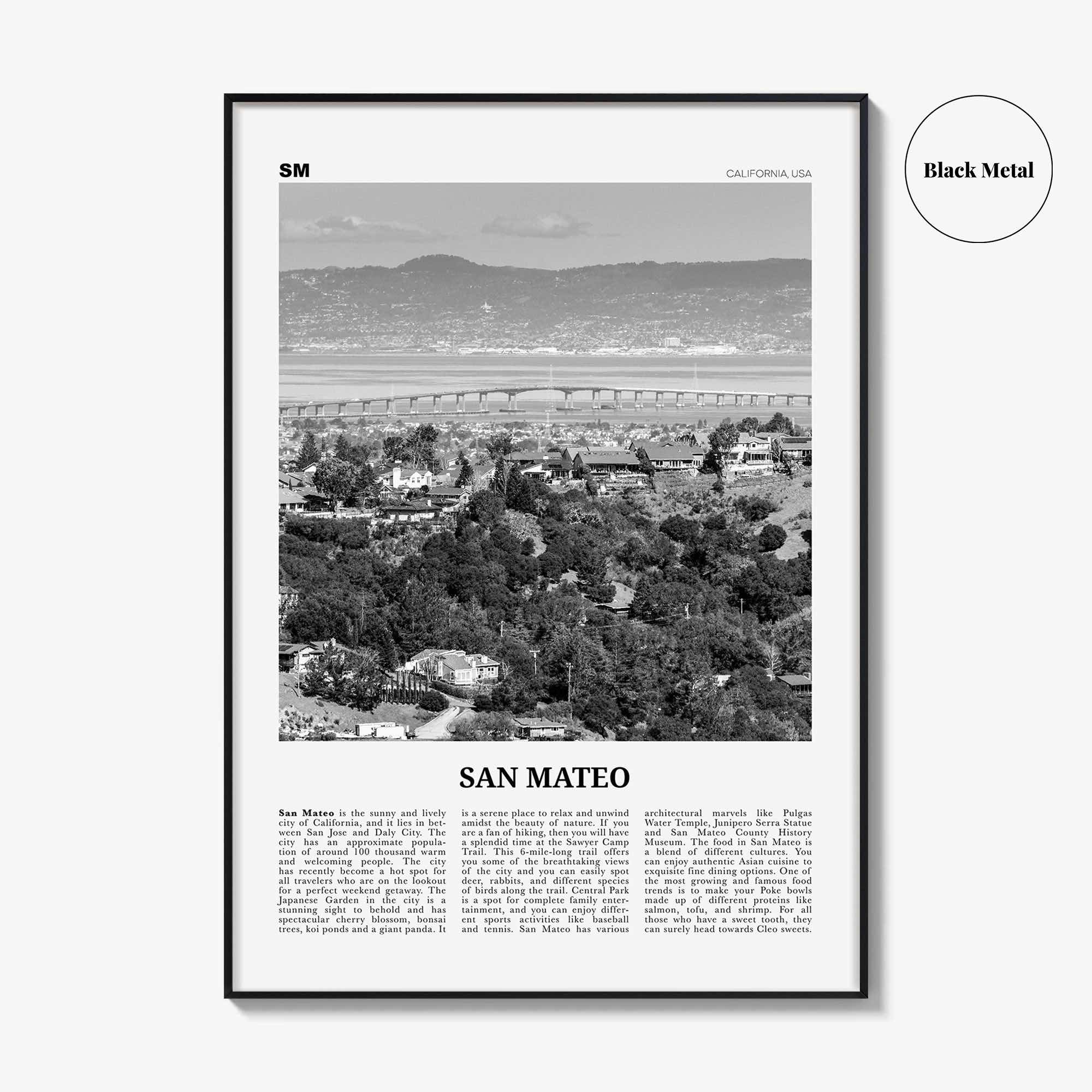 San Mateo Print Black and White, San Mateo Wall Art, San Mateo Poster, San Mateo Photo, San Mateo Wall Décor, California, USA, United States