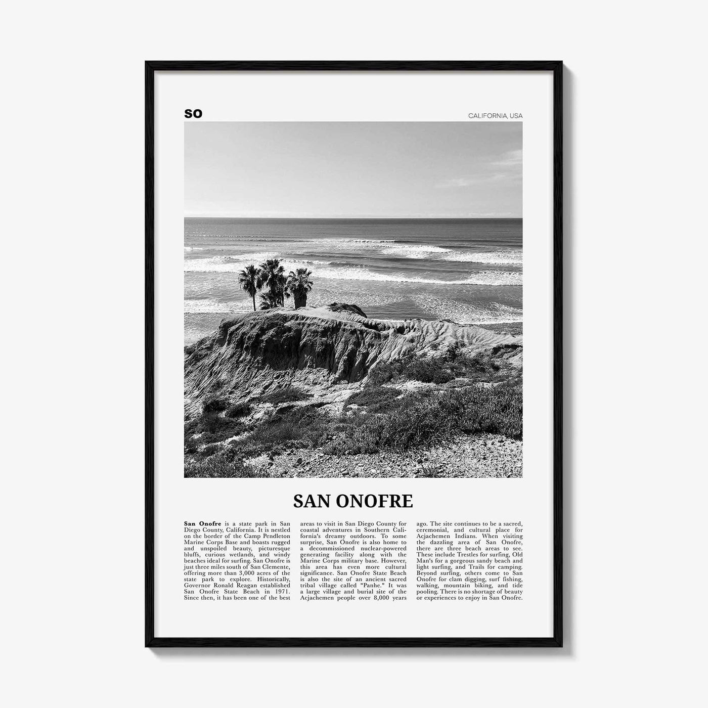 San Onofre Print Black and White, San Onofre Wall Art, San Onofre Poster, San Onofre Photo, San Onofre Map, San Onofre Wall Decor, San Diego
