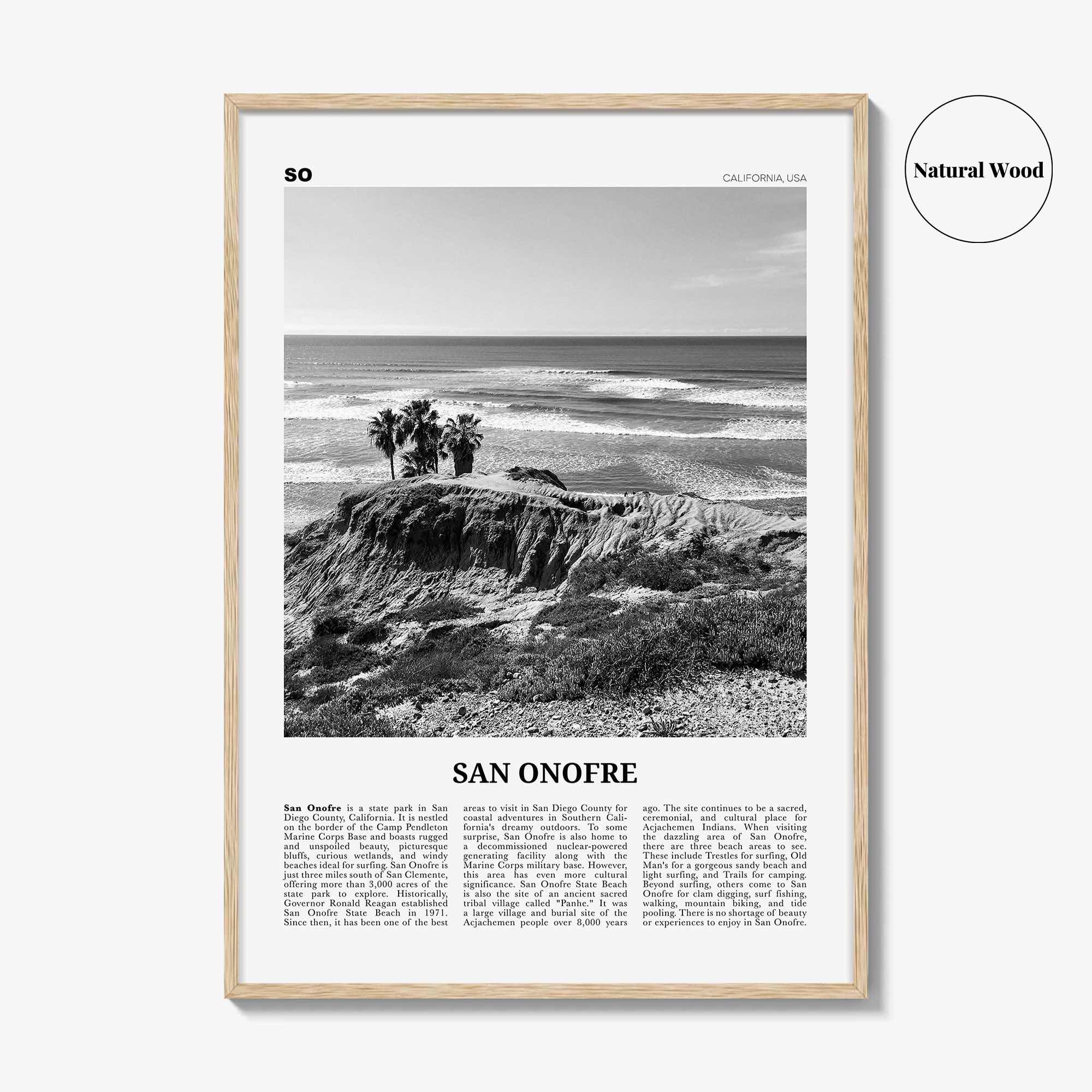 San Onofre Print Black and White, San Onofre Wall Art, San Onofre Poster, San Onofre Photo, San Onofre Map, San Onofre Wall Decor, San Diego
