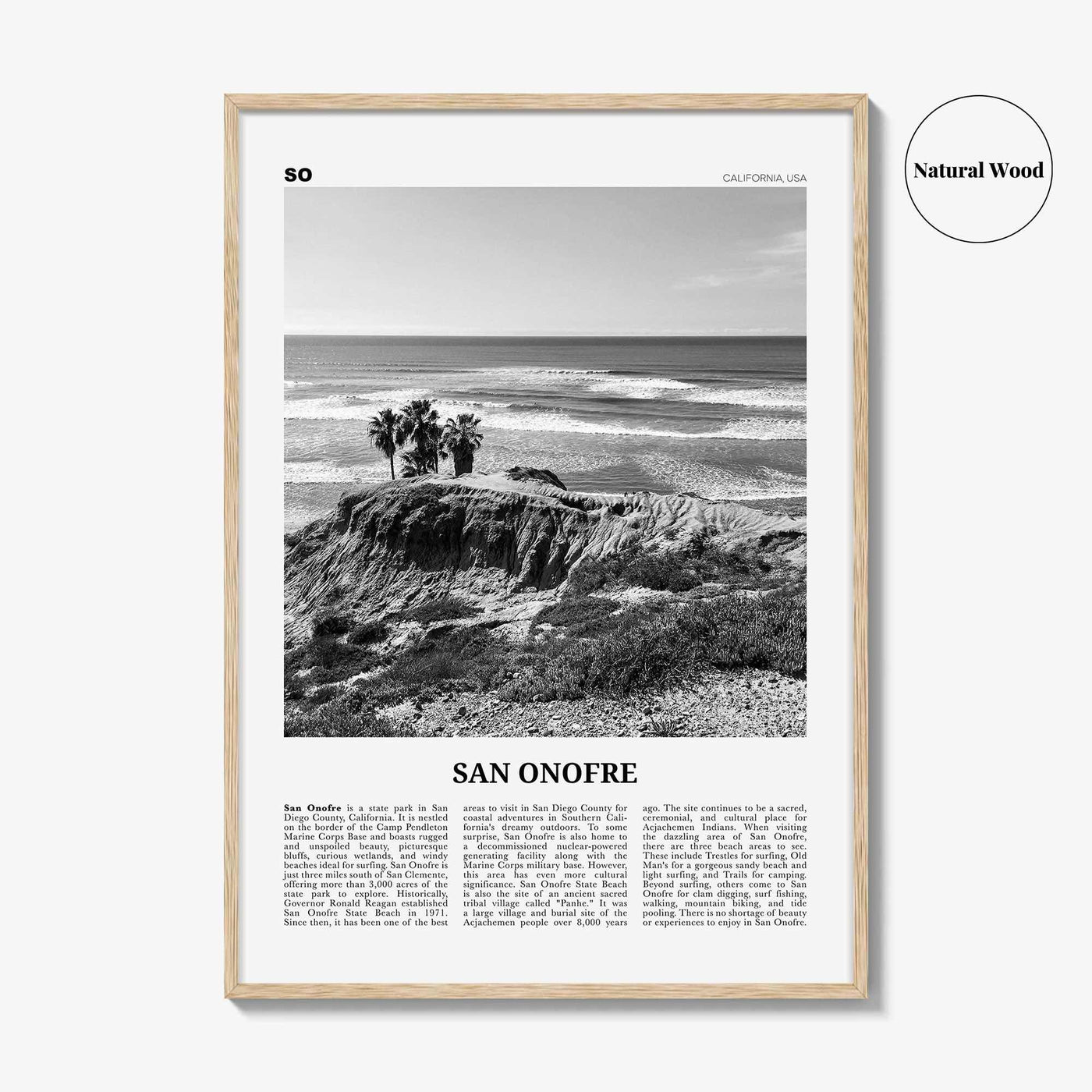 San Onofre Print Black and White, San Onofre Wall Art, San Onofre Poster, San Onofre Photo, San Onofre Map, San Onofre Wall Decor, San Diego
