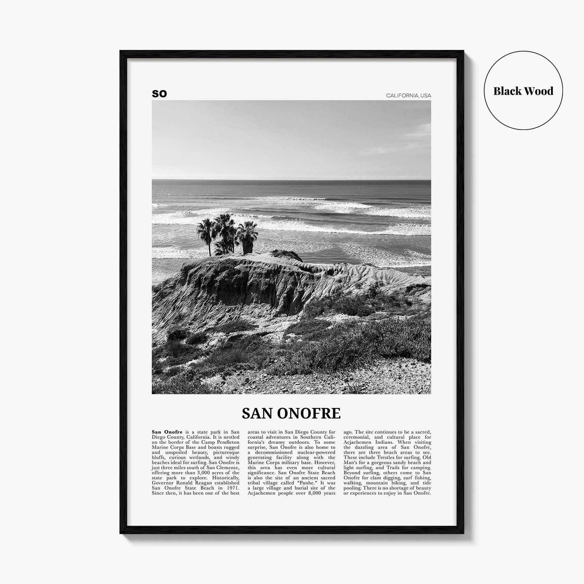 San Onofre Print Black and White, San Onofre Wall Art, San Onofre Poster, San Onofre Photo, San Onofre Map, San Onofre Wall Decor, San Diego