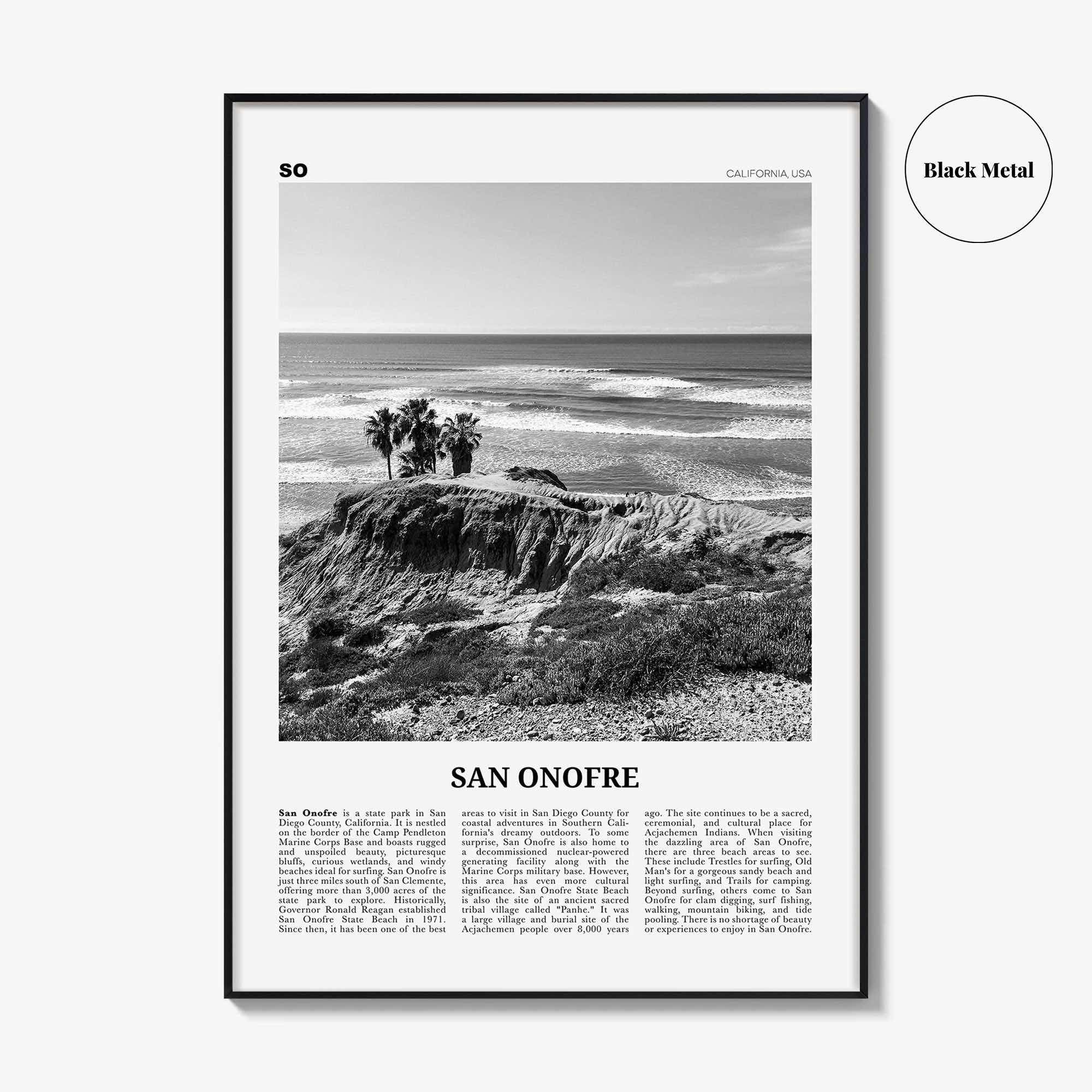 San Onofre Print Black and White, San Onofre Wall Art, San Onofre Poster, San Onofre Photo, San Onofre Map, San Onofre Wall Decor, San Diego