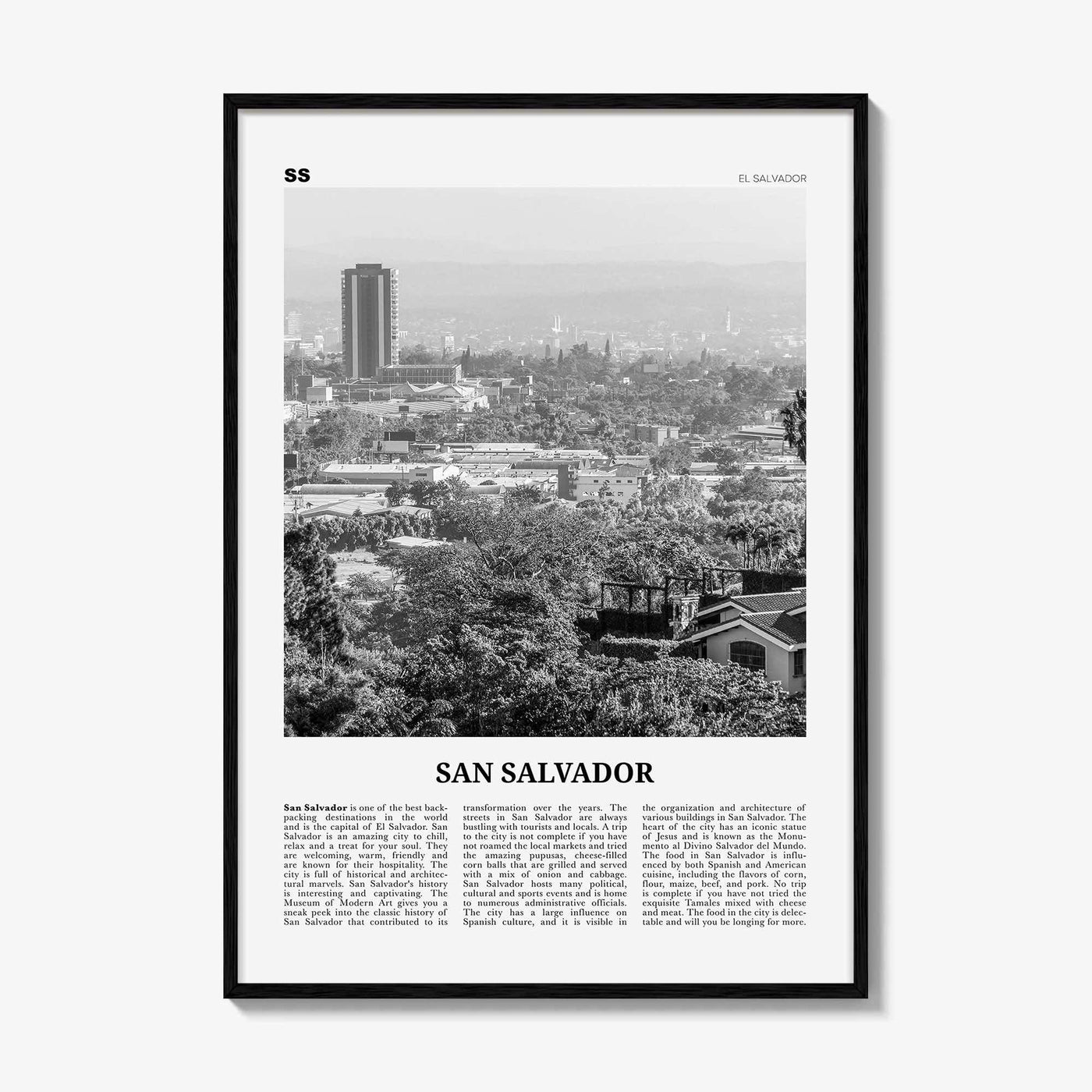 San Salvador Print Black and White, San Salvador Wall Art, San Salvador Poster, San Salvador Photo, San Salvador Wall Décor, El Salvador