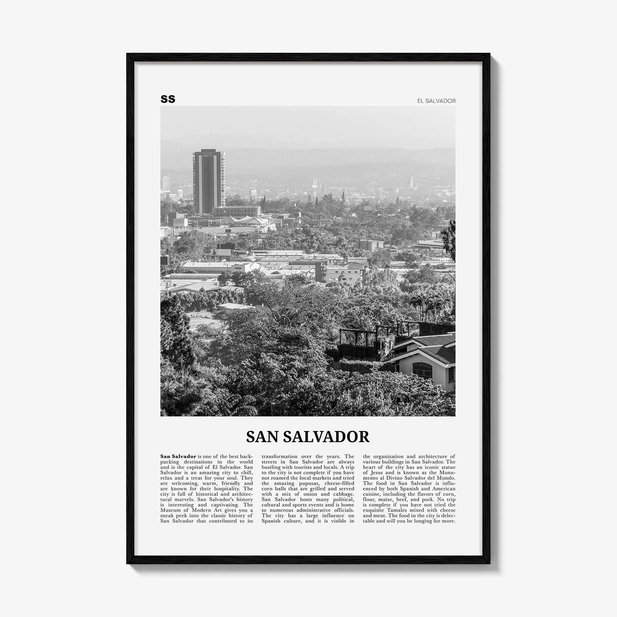 San Salvador Print Black and White, San Salvador Wall Art, San Salvador Poster, San Salvador Photo, San Salvador Wall Décor, El Salvador