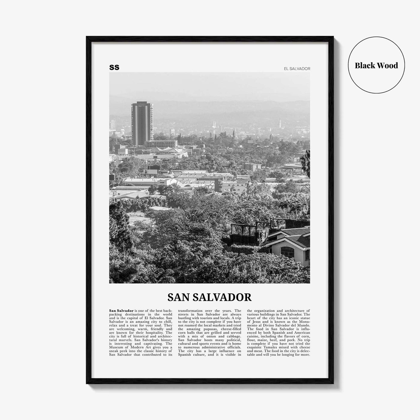 San Salvador Print Black and White, San Salvador Wall Art, San Salvador Poster, San Salvador Photo, San Salvador Wall Décor, El Salvador
