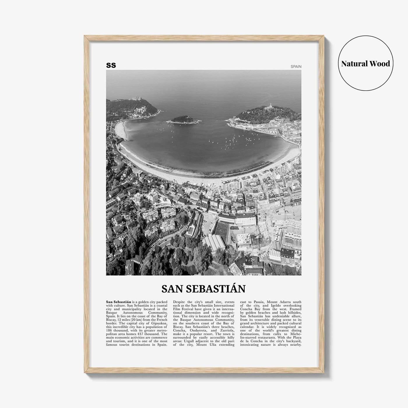 San Sebastian Print Black and White No 1, San Sebastián Wall Art, San Sebastián Poster, Donostia, Basque Country, Spain, España, Europe