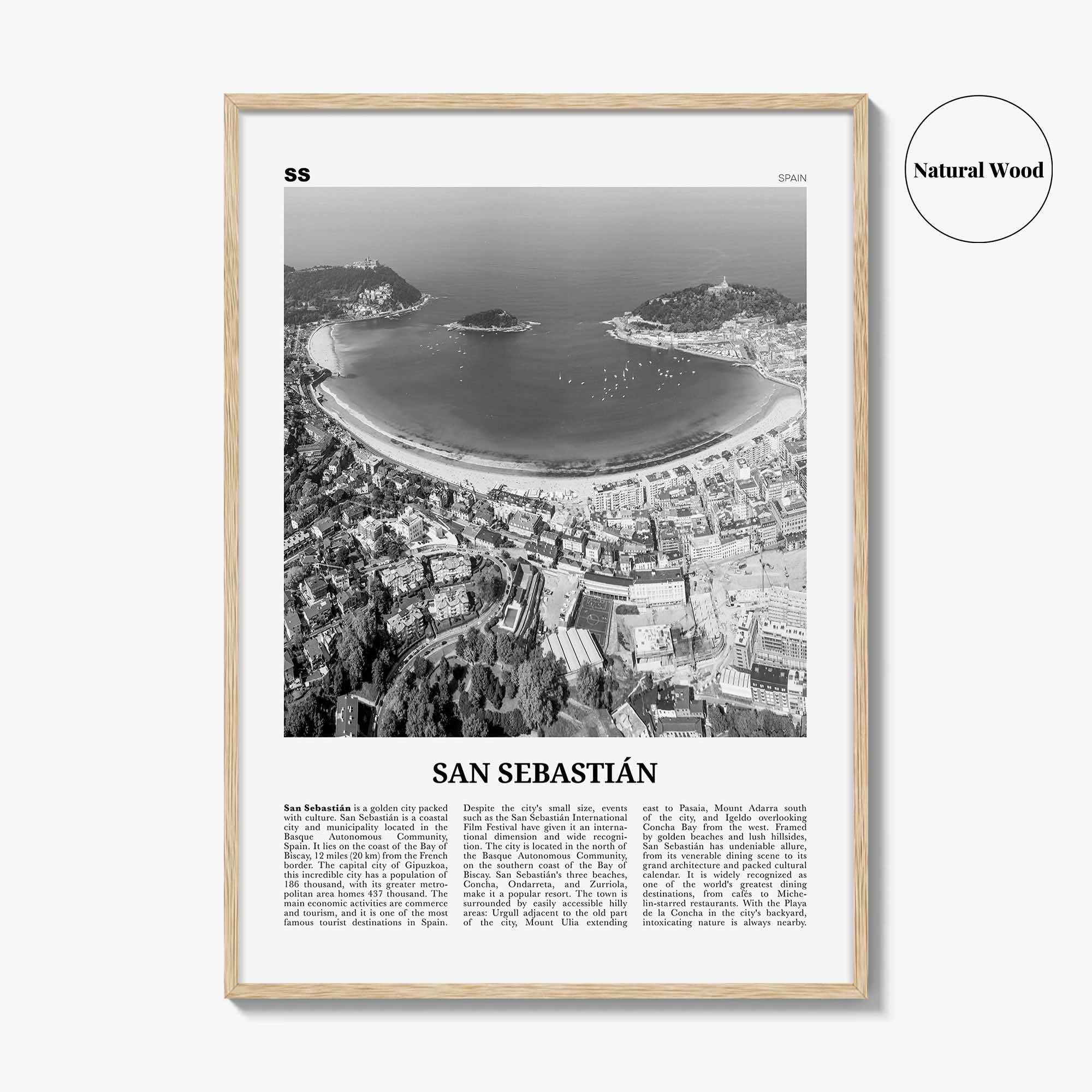 San Sebastian Print Black and White No 1, San Sebastián Wall Art, San Sebastián Poster, Donostia, Basque Country, Spain, España, Europe