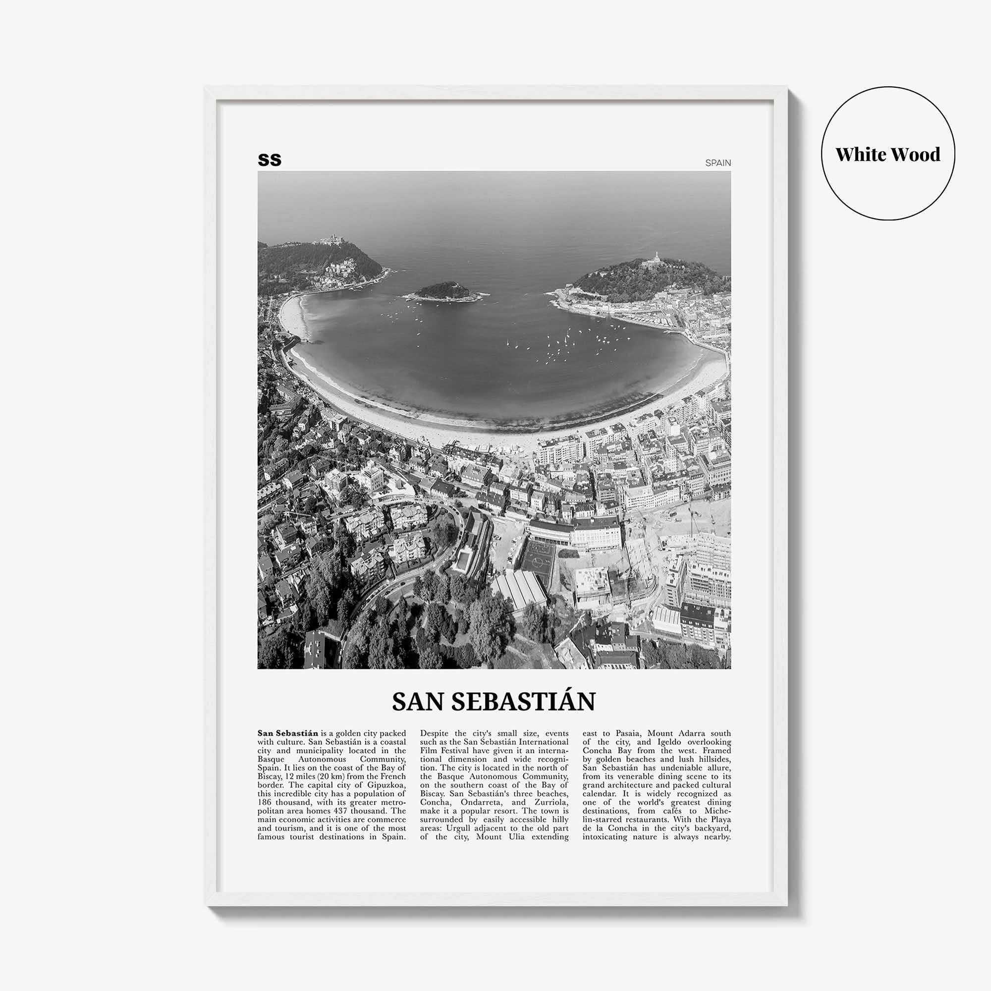 San Sebastian Print Black and White No 1, San Sebastián Wall Art, San Sebastián Poster, Donostia, Basque Country, Spain, España, Europe
