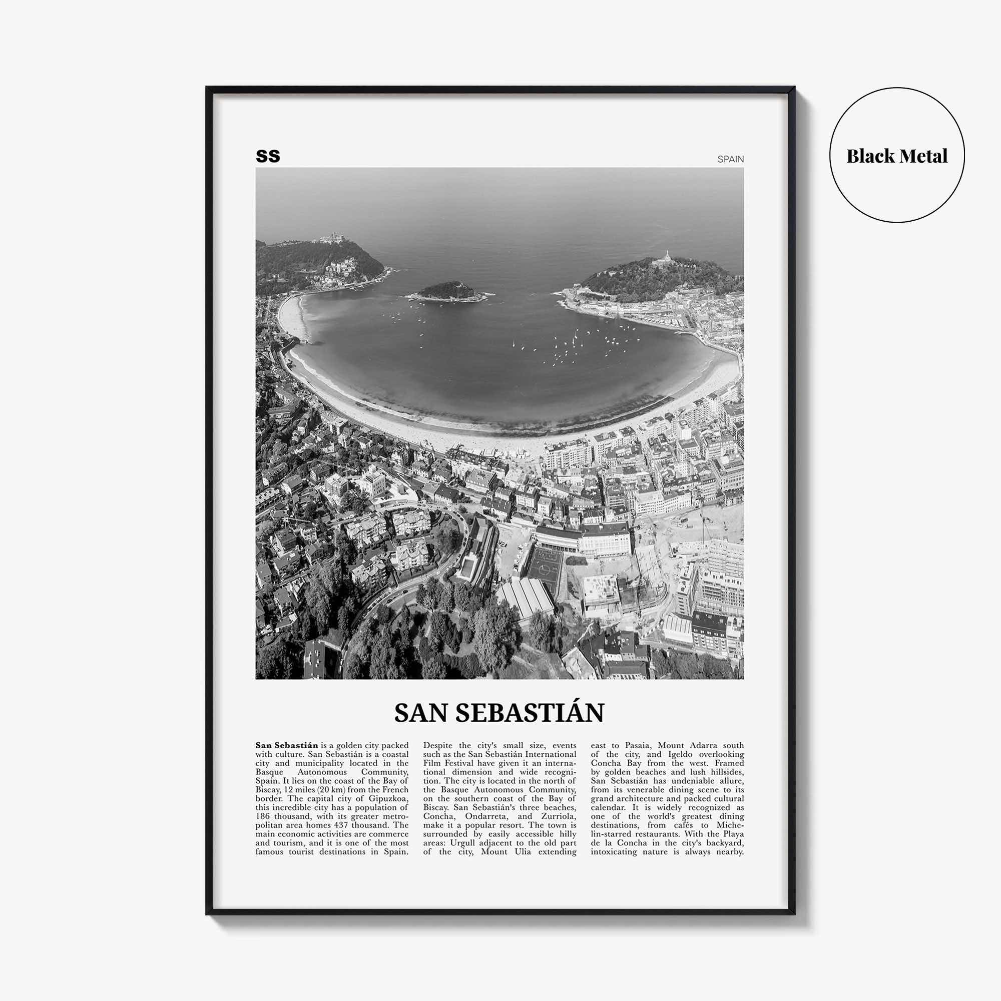 San Sebastian Print Black and White No 1, San Sebastián Wall Art, San Sebastián Poster, Donostia, Basque Country, Spain, España, Europe