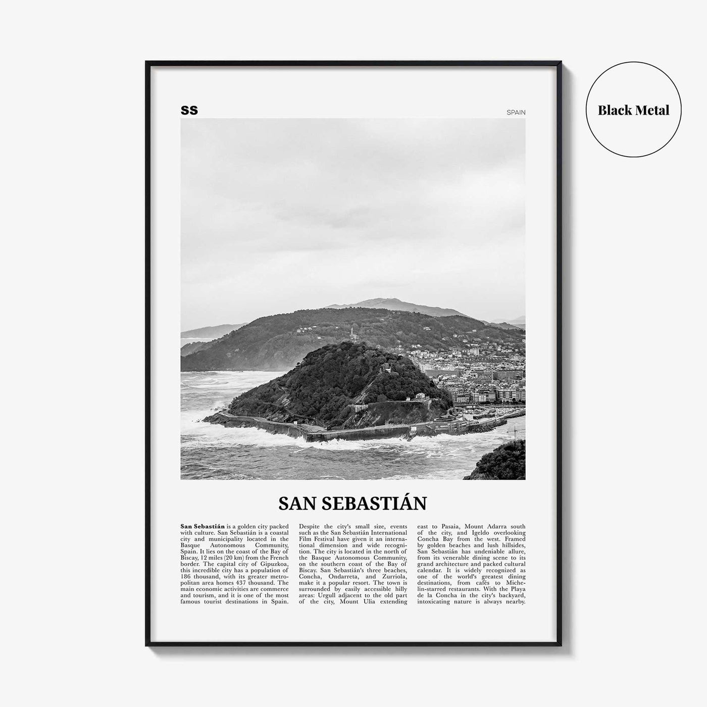 San Sebastian Print Black and White No 2, San Sebastián Wall Art, San Sebastián Poster, Donostia, Basque Country, Spain, España, Europe