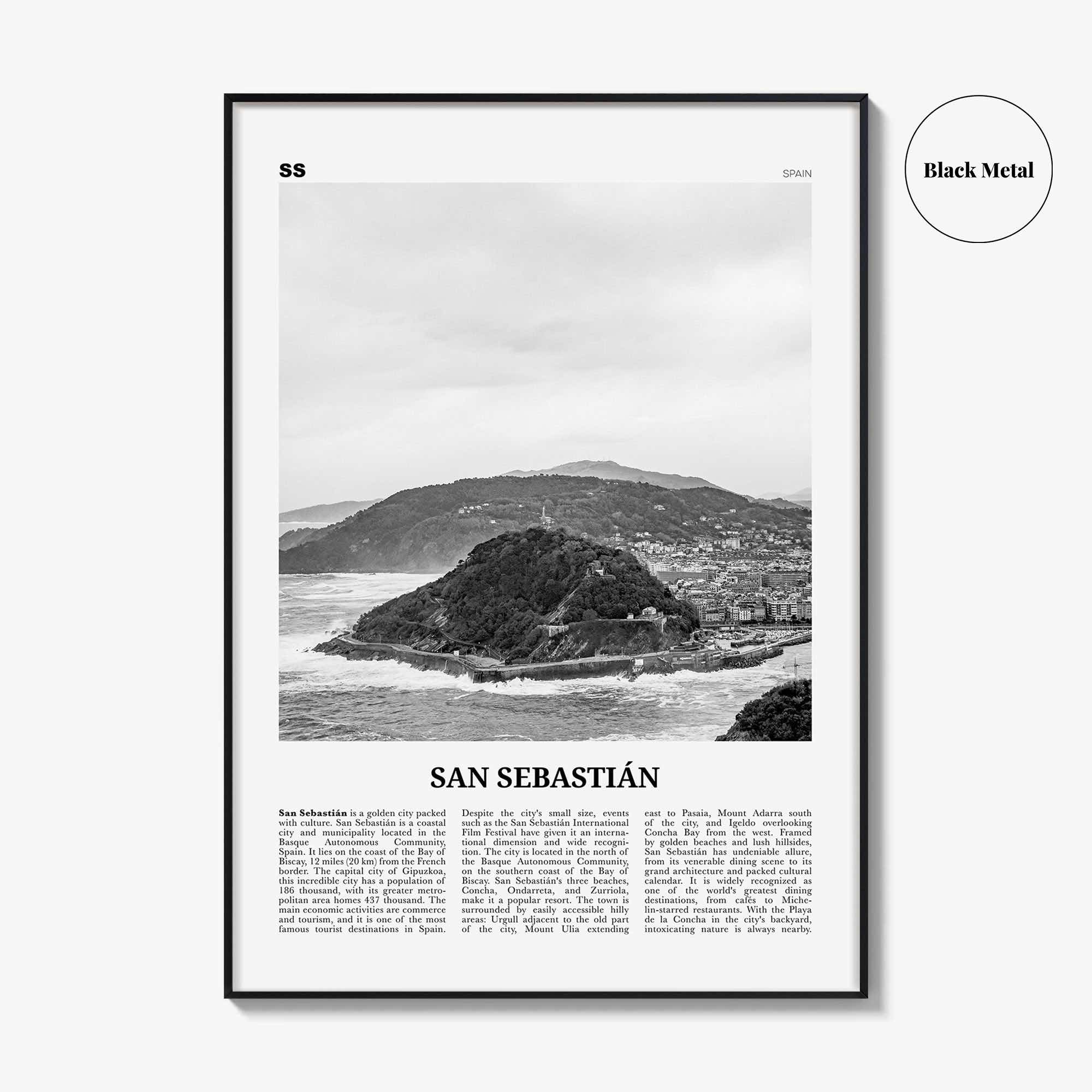San Sebastian Print Black and White No 2, San Sebastián Wall Art, San Sebastián Poster, Donostia, Basque Country, Spain, España, Europe