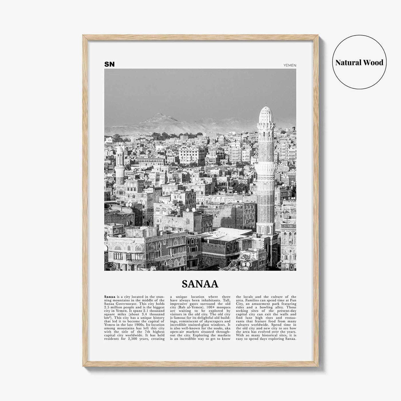 Sanaa Print Black and White, Sanaa Wall Art, Sanaa Poster, Sanaa Photo, Sanaa Wall Décor, Sanaa Map, Yemen