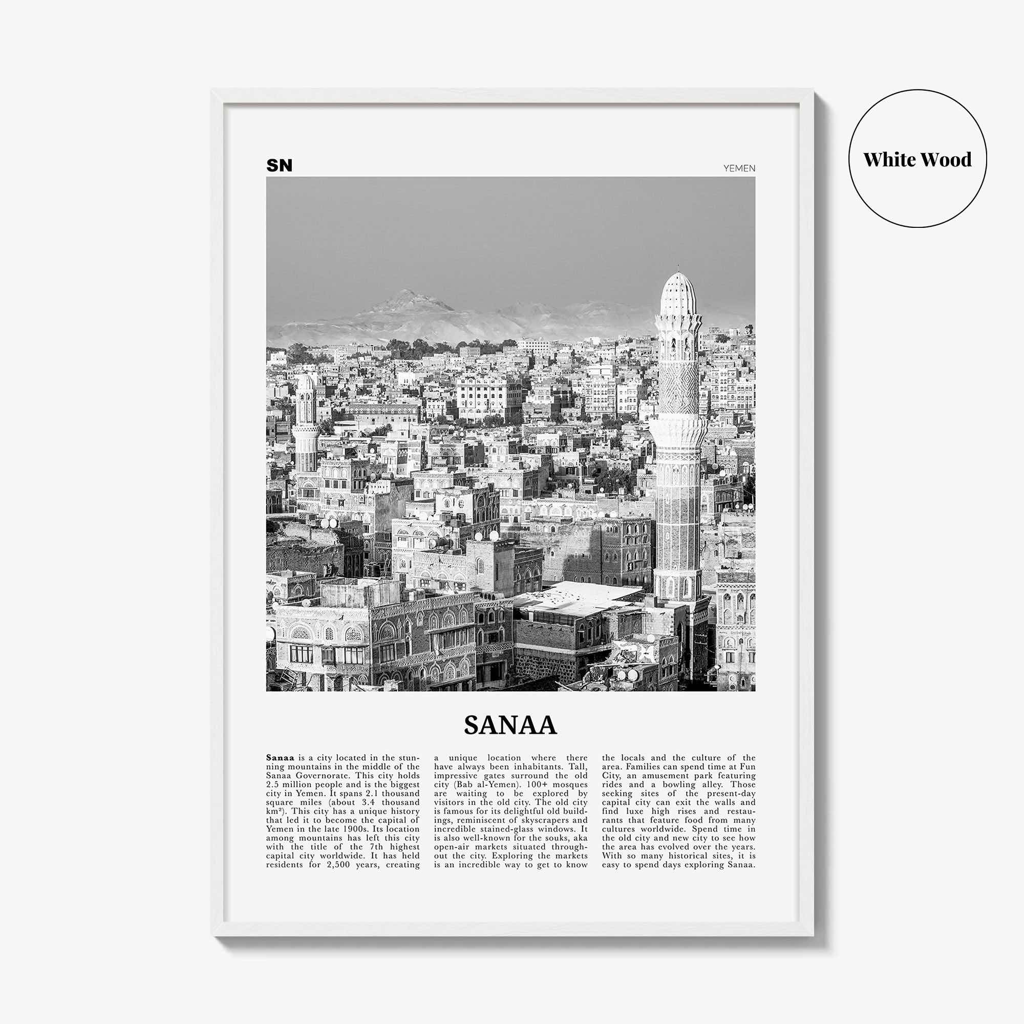 Sanaa Print Black and White, Sanaa Wall Art, Sanaa Poster, Sanaa Photo, Sanaa Wall Décor, Sanaa Map, Yemen