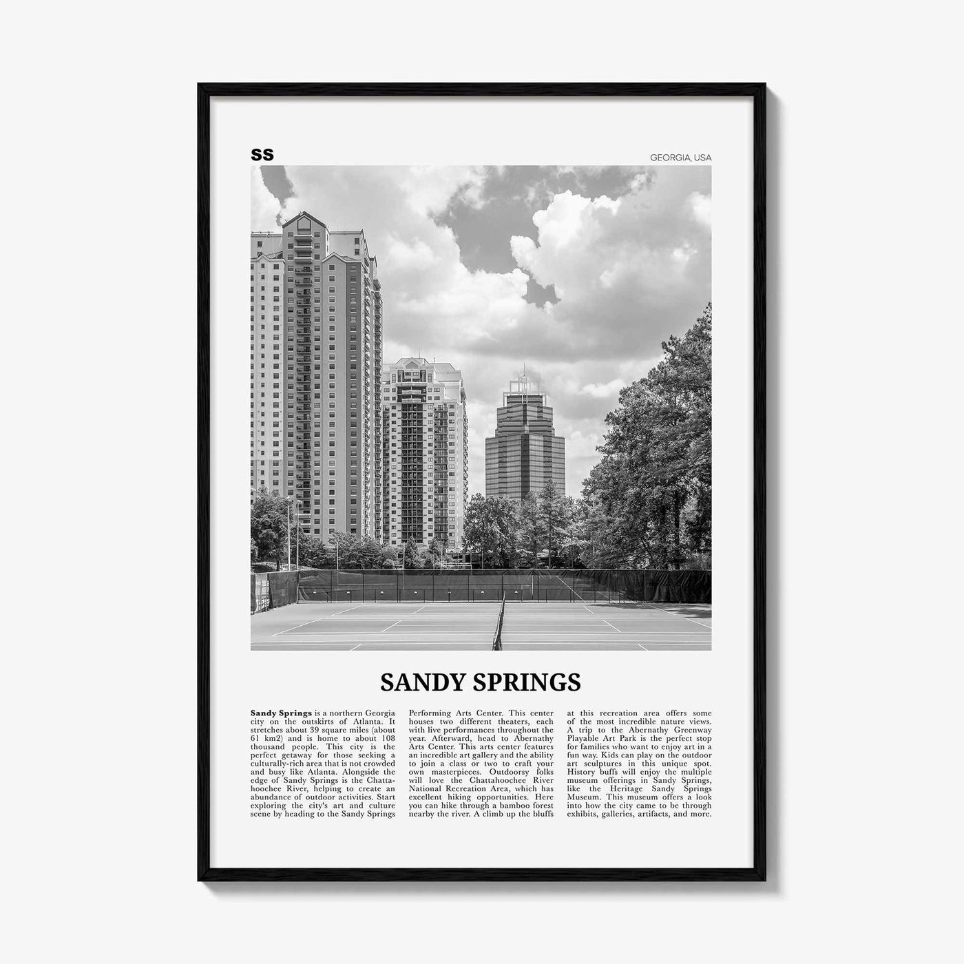Sandy Springs Print Black and White, Sandy Springs Wall Art, Sandy Springs Poster, Sandy Springs Photo, Sandy Springs Map, Georgia, USA