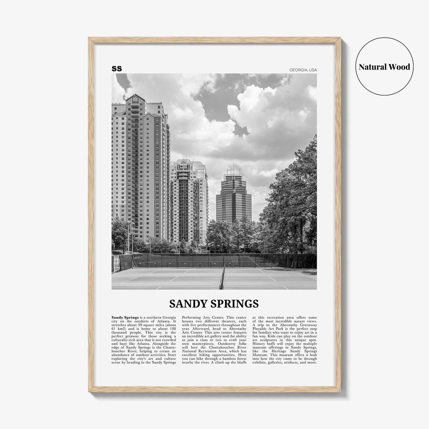 Sandy Springs Print Black and White, Sandy Springs Wall Art, Sandy Springs Poster, Sandy Springs Photo, Sandy Springs Map, Georgia, USA